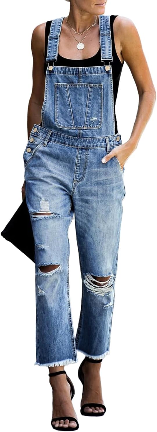 Detalle 2 de luvamia Women's Casual Denim Bib Overalls — Stretch Jumpsuit