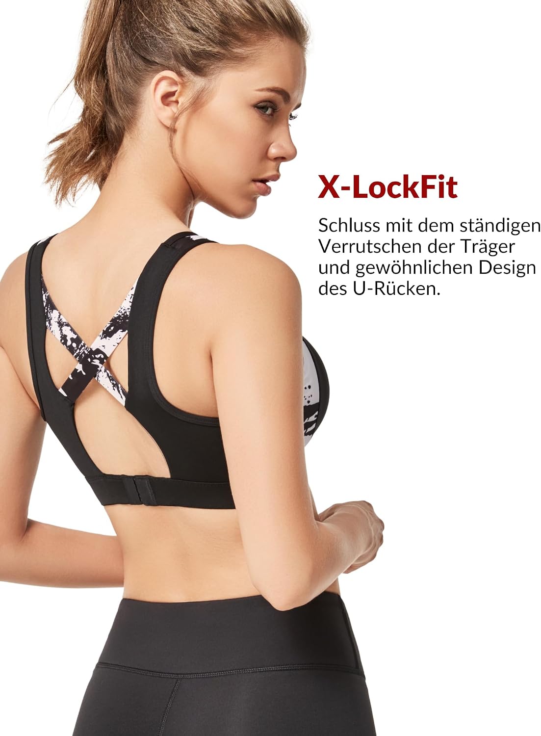 Detalle 2 de Yvette Sport Damen Sport-BH mit starkem Halt – X-LockFit, gekreuzter Rücken & gepolsterte Cups (große Größen)