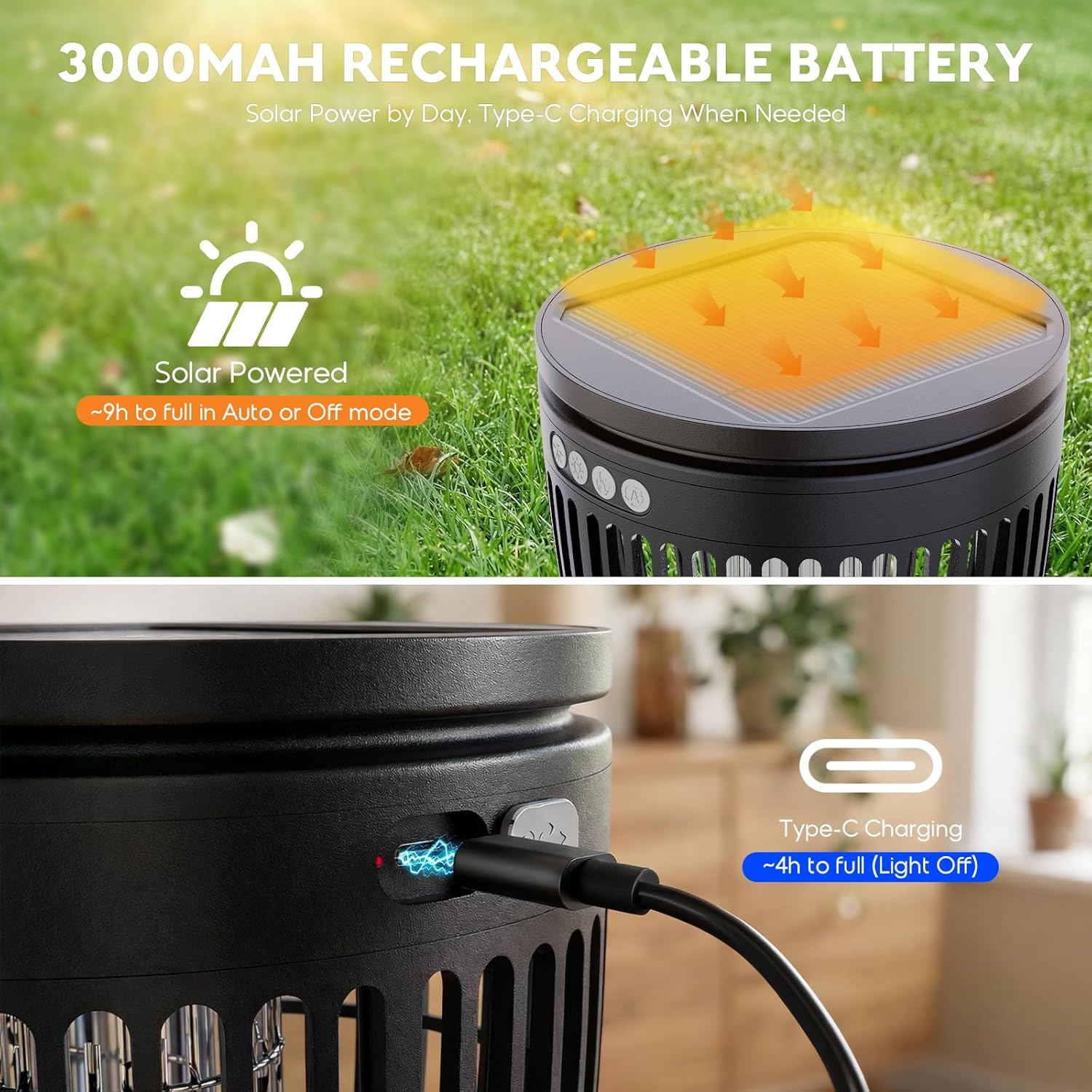 Thumbnail 4 de Solar Bug Zapper Outdoor: 4200V 3-in-1 Mosquito Zapper with Flame Light, RGB Projector, and Solar/USB Power