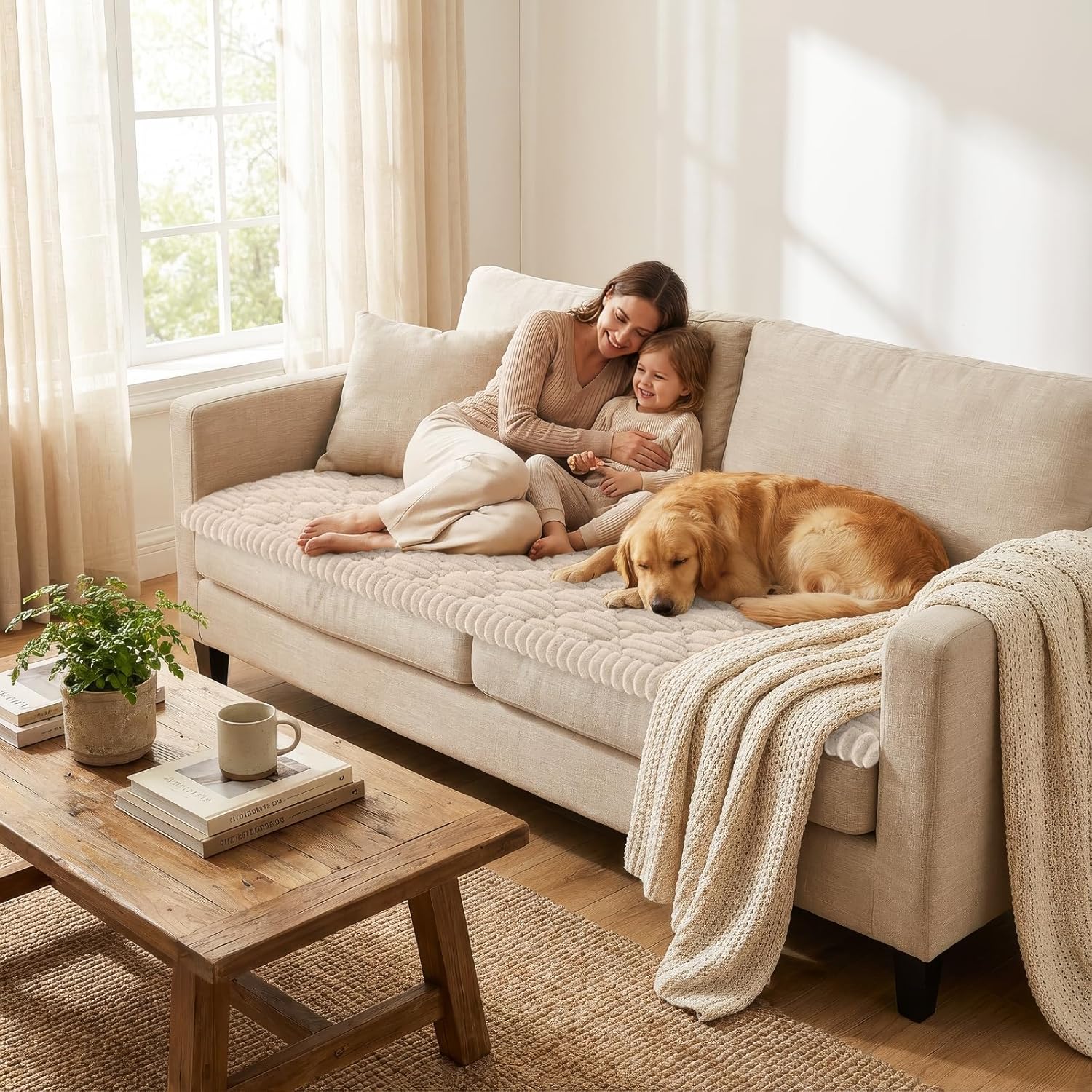 Detalle de Smiry Couch Cover for Dogs: Washable, Non-Slip Fuzzy Sofa Protector (Apricot, 27.6" x 70.9")