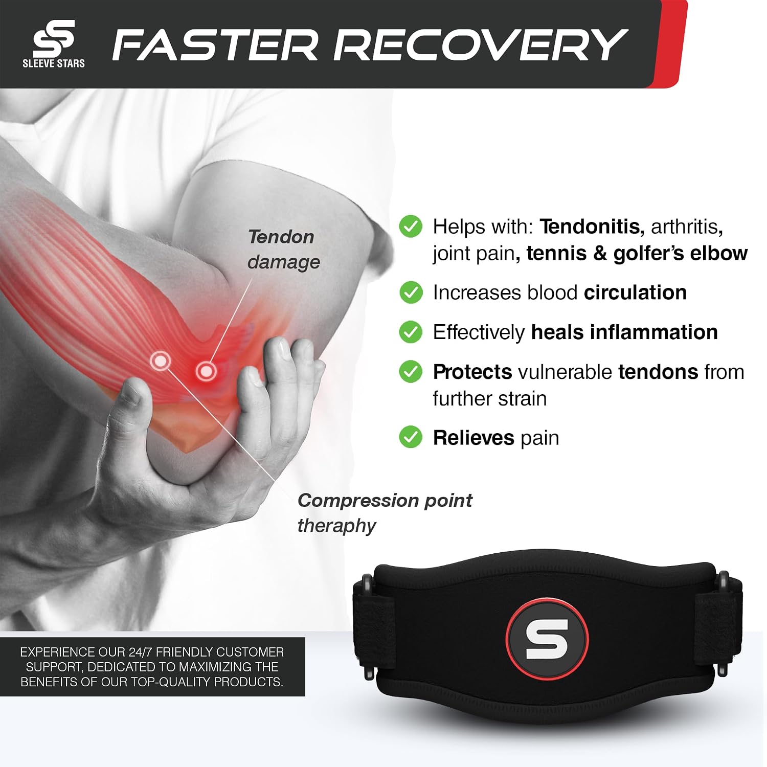 Thumbnail 1 de Sleeve Stars Tennis Elbow Brace Adjustable Strap 9"–23"