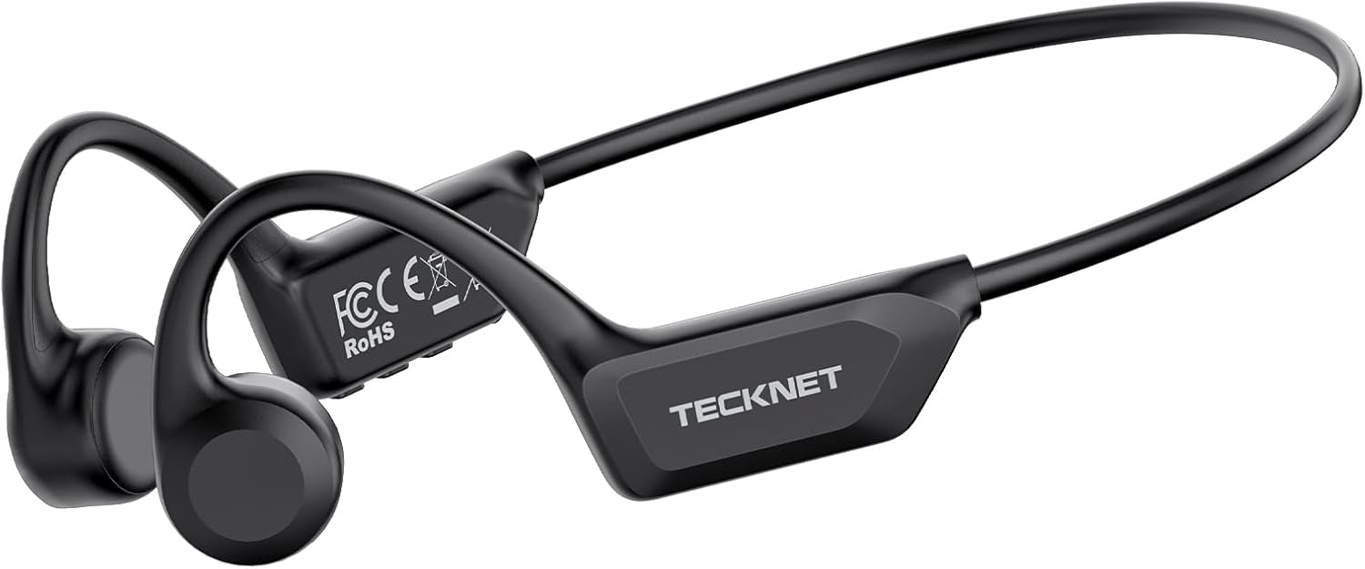 Detalle de TECKNET Knochenschall Kopfhörer Bluetooth – Open-Ear Bone Conduction mit 10 h Akku, IPX5, Mikrofon, Schwarz
