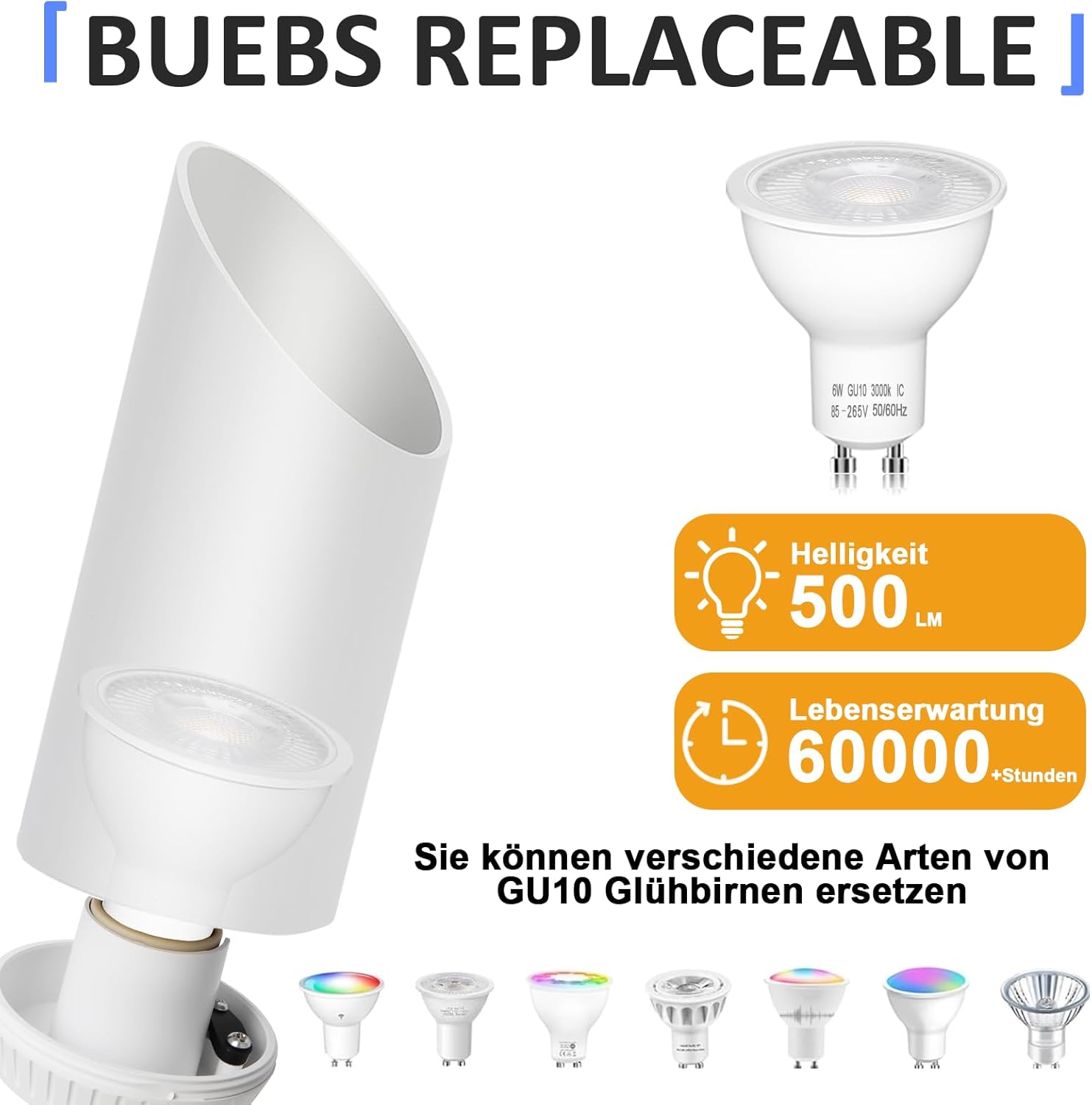 Thumbnail 4 de HUAEU LED Bodenstrahler – 6W Uplight Spot im 2er-Set, inklusive GU10 LED-Lampen, Warmweiß 3000K