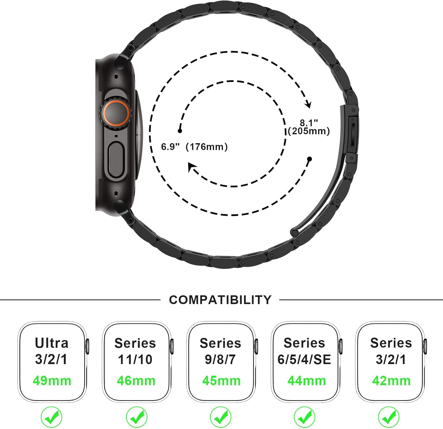 Thumbnail 6 de Anlinser Stainless Steel Watch Strap for Apple Watch (42–49mm): Slim, Lightweight Metal Band for iWatch Ultra 3/2/1 and Series, UK
