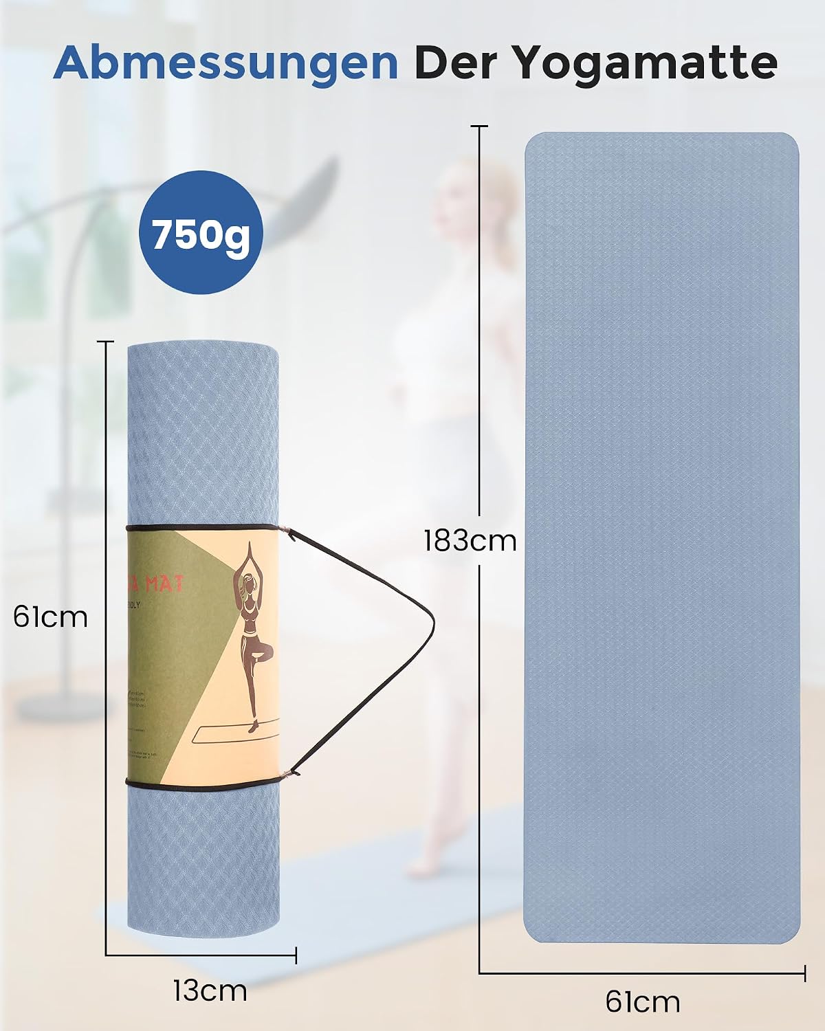 Thumbnail 1 de Narwhal Yogamatte rutschfest aus TPE – Fitnessmatte mit Tragegurt, 183 x 61 x 0,6 cm