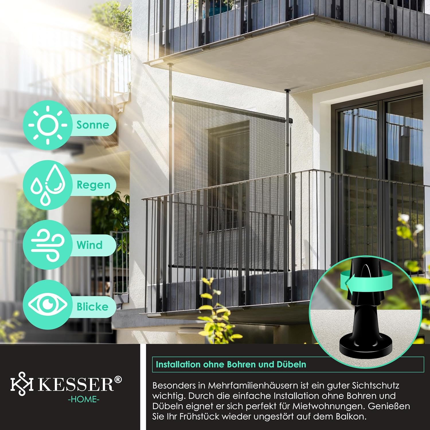 Thumbnail 3 de KESSER® Toldo vertical extensible 120x310 cm ☂️ Resistente al viento