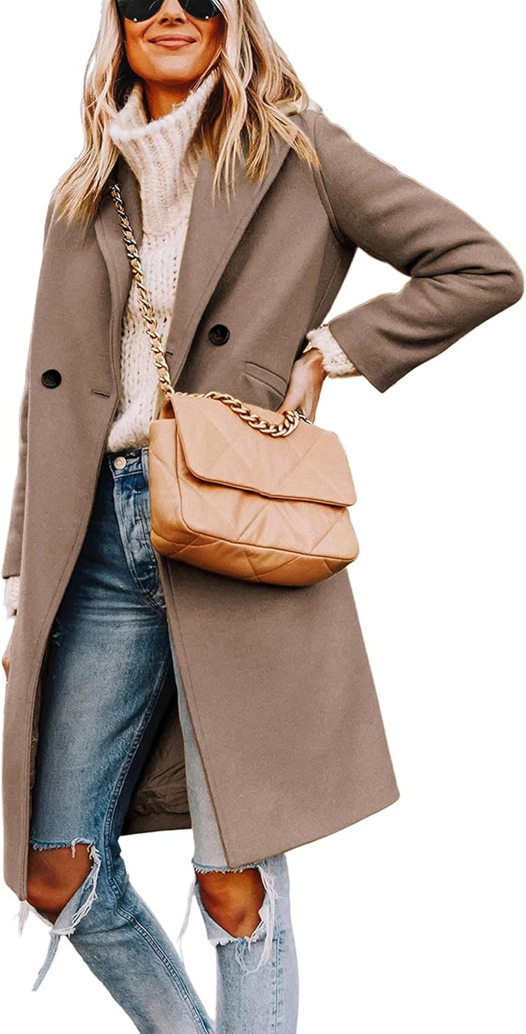 Hooever Women's Wool-Blend Peacoat, Double-Breasted with Notched Lapel