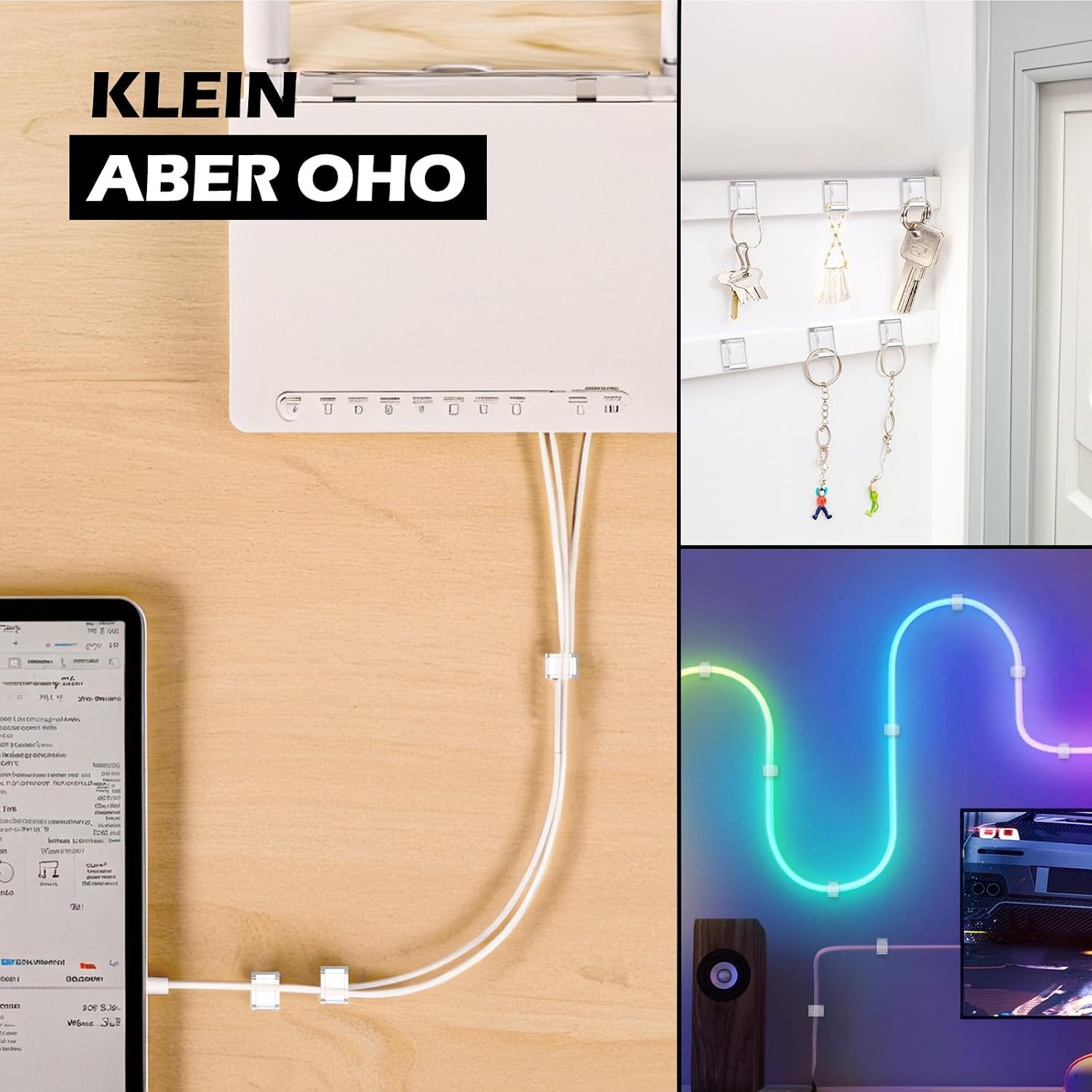 Detalle de AGPTEK Kabelclips 60 Stück, selbstklebend, verstellbar – klare Organisation für Büro, PC, LED Strip