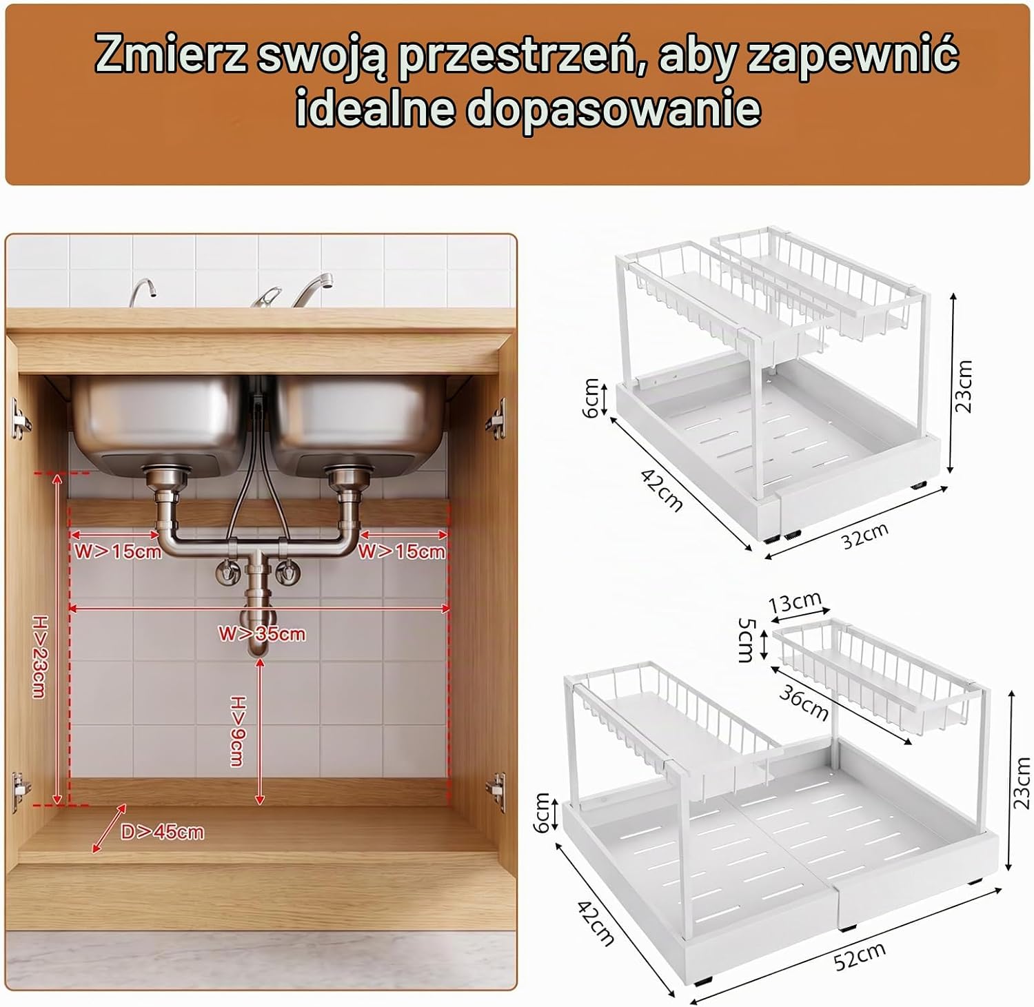 Detalle 2 de Sampoes GKMB0054 – metalowy organizer pod zlew, 2 poziomy i wysuwana szuflada