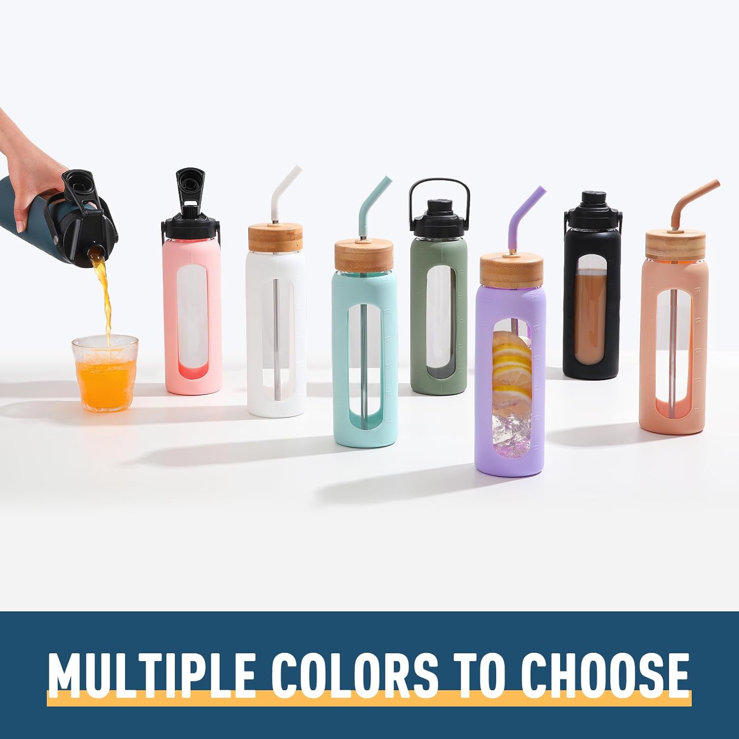 Thumbnail 6 de BLUEGO 700ml Glass Water Bottle with Straw and Two Lids – Borosilicate Glass Tumbler for Everyday Beverages