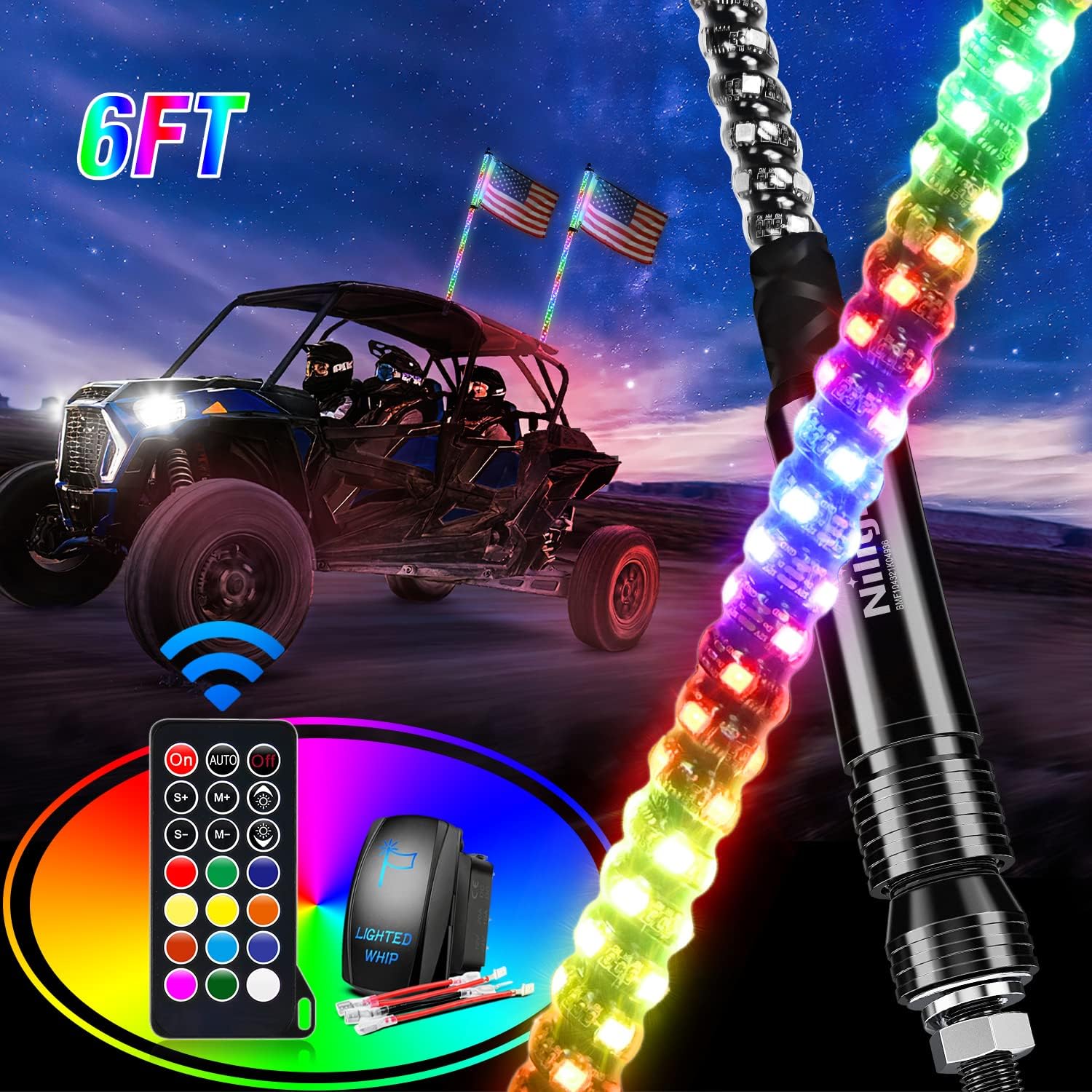 Detalle de Nilight RGB LED Whip Lights 6FT