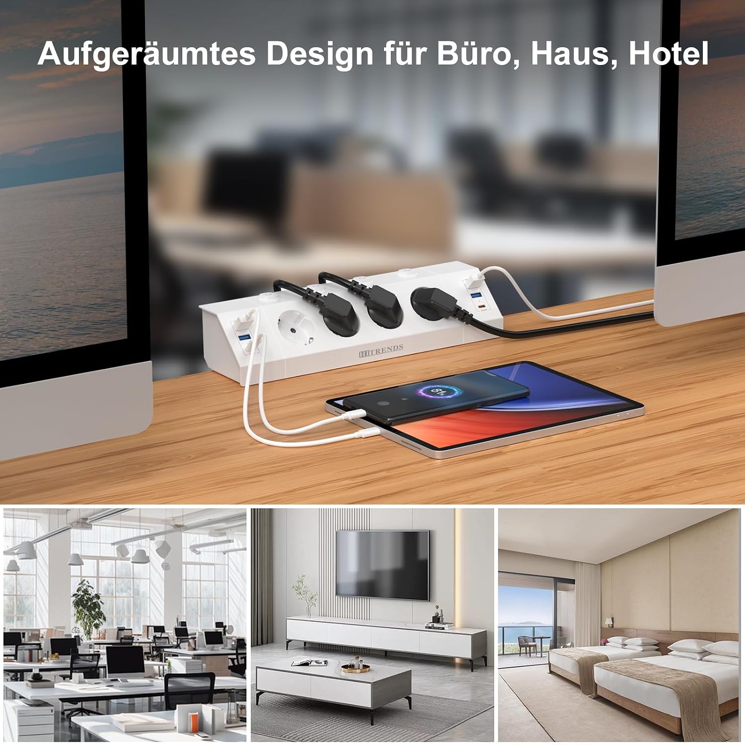 Thumbnail 5 de HITRENDS 4 Prises de Table-Blanc tafelstopcontact met USB en 4 schakelaars