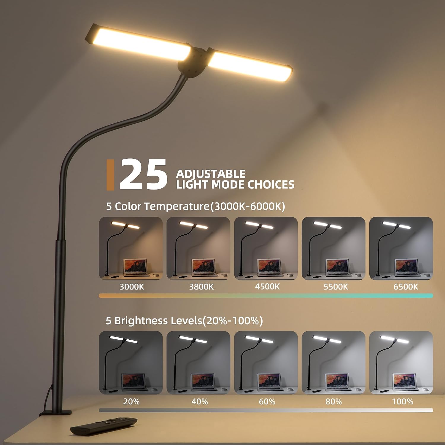 Detalle 2 de Desk Lamp with Clamp Double Head 25 Modes