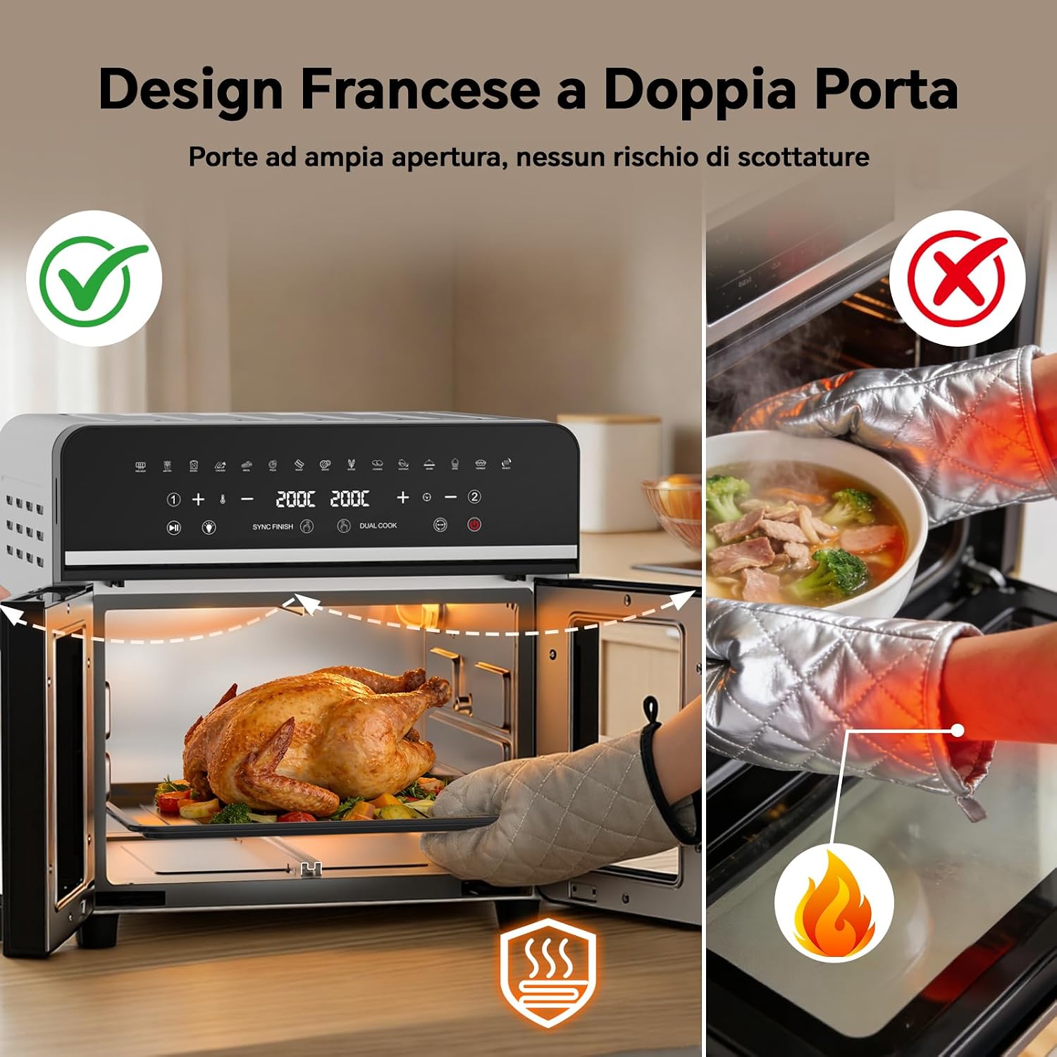 Detalle 2 de Friggitrice ad Aria 23L XXL con Porte alla Francese e Sync Finish – 2600W, 15 programmi, kit accessori