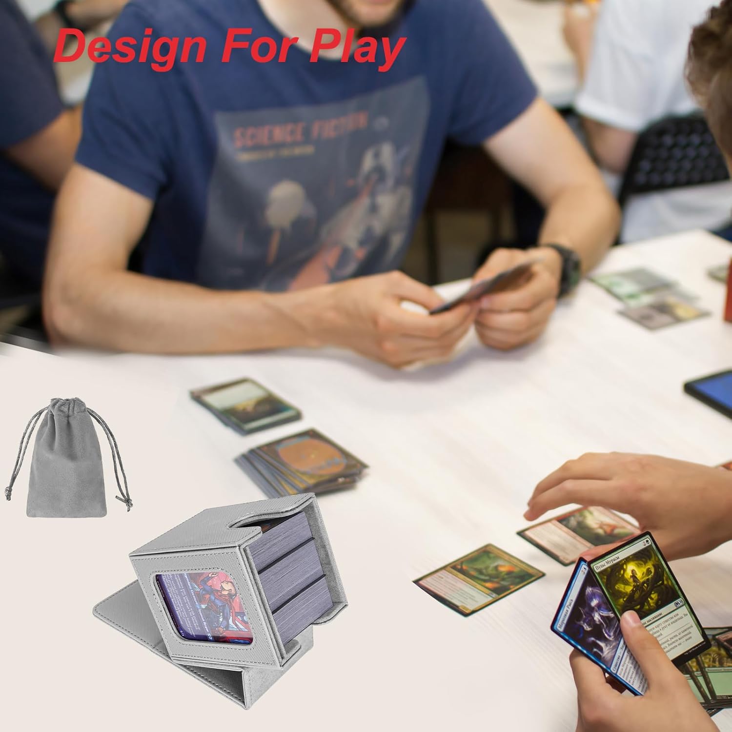 Thumbnail 5 de AFIING Commander MTG Deck Box for Display, 100 Double-Sleeved Cards Storage (Silver/Grey)