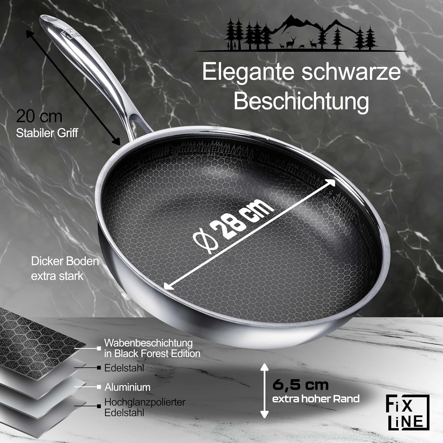 Thumbnail 3 de FIXLINE Black Forest Bratpfanne 28cm Antihaft