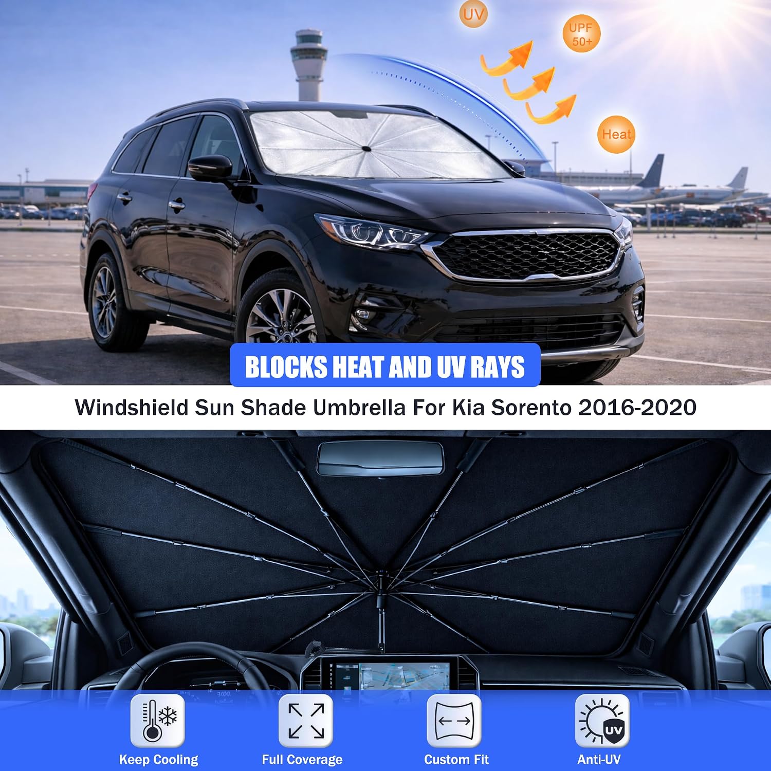 Thumbnail 2 de BONULI 2026 Upgraded Custom-Fit Windshield Sun Shade Umbrella for Kia Sorento (2016-2020)