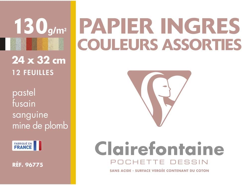 Detalle de Clairefontaine 96775C Pochette Disegno Scolastico – 12 Fogli 24x32 cm, 130 g, Pastello Secco