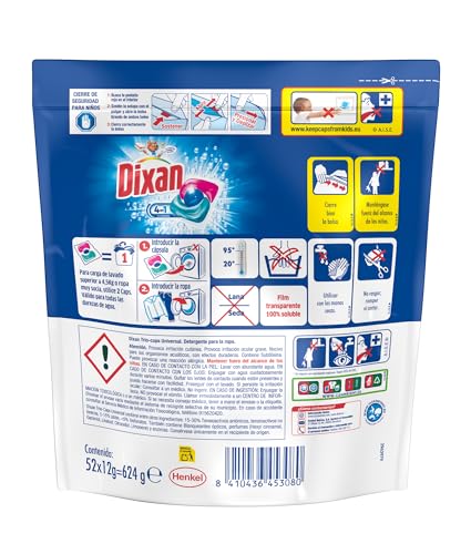 Detalle 2 de Dixan Total 4+1 Detergente en Cápsulas para Lavadora (52 lavados) — limpieza, luminosidad y frescor en un solo producto