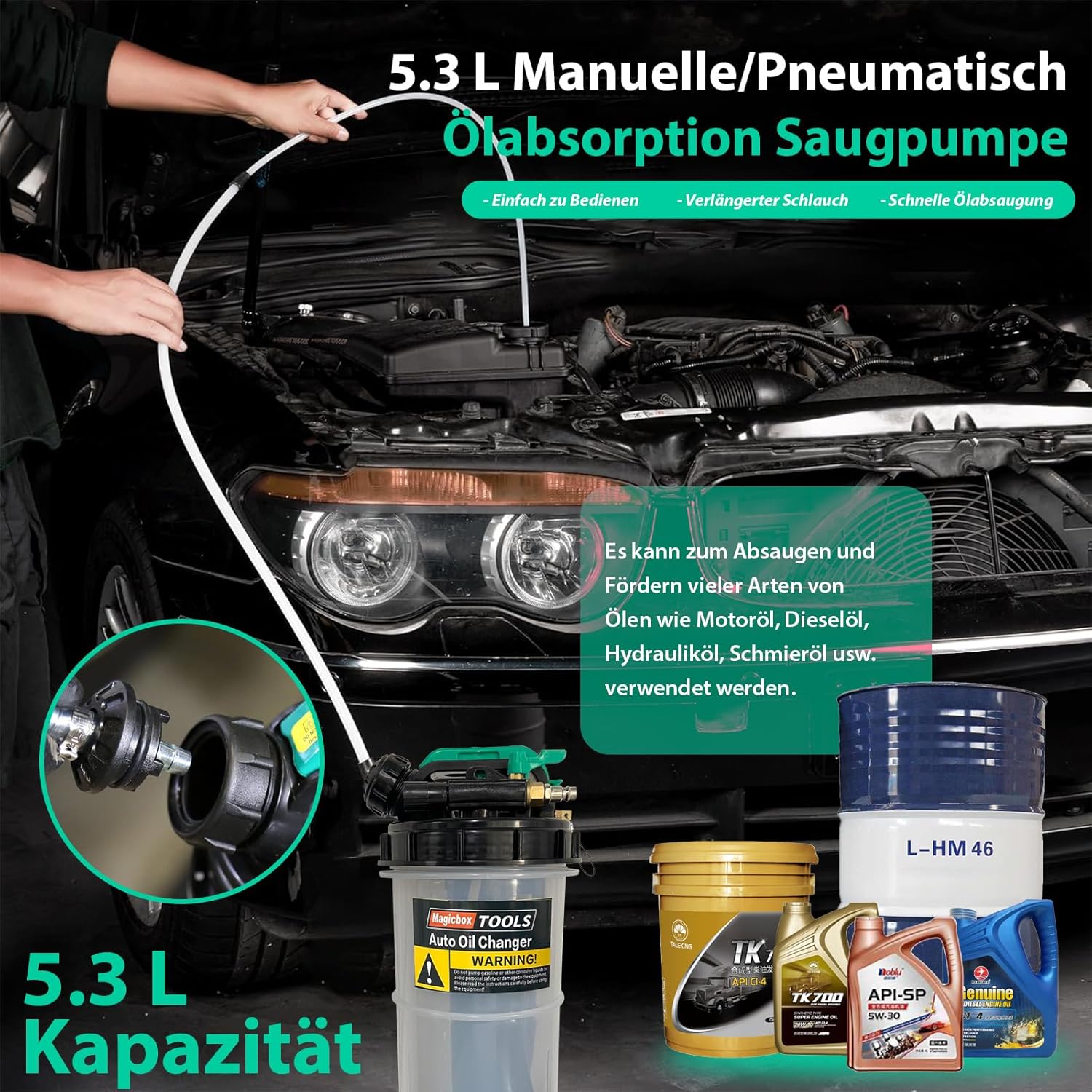 Thumbnail 5 de Magicbox Ölabsaugpumpe Auto Dual-System (manuell + pneumatisch) mit 5,3 l Kapazität und 6 Schläuchen