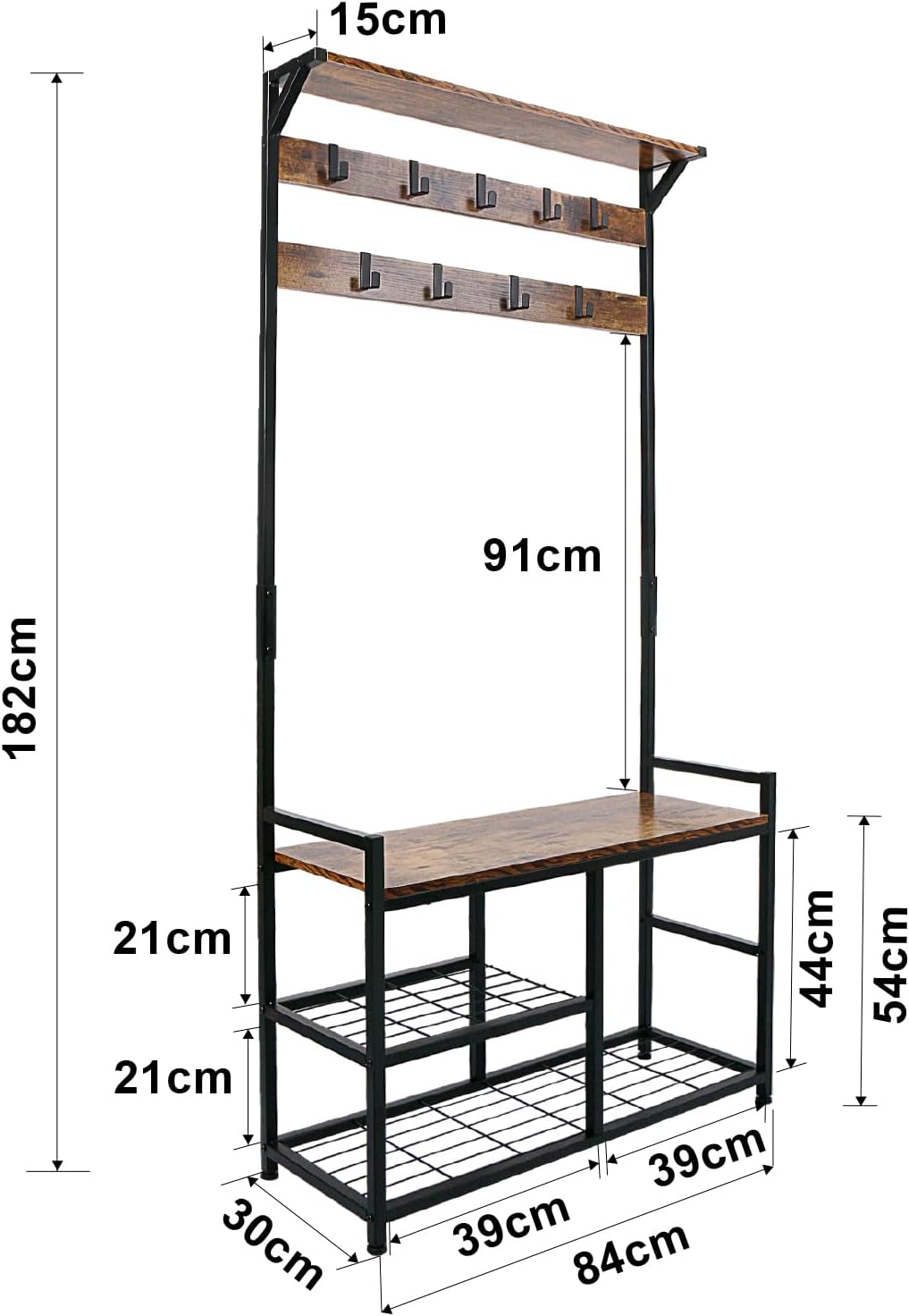 Detalle 1 de Industrial Hallway Coat Stand 9 Hooks