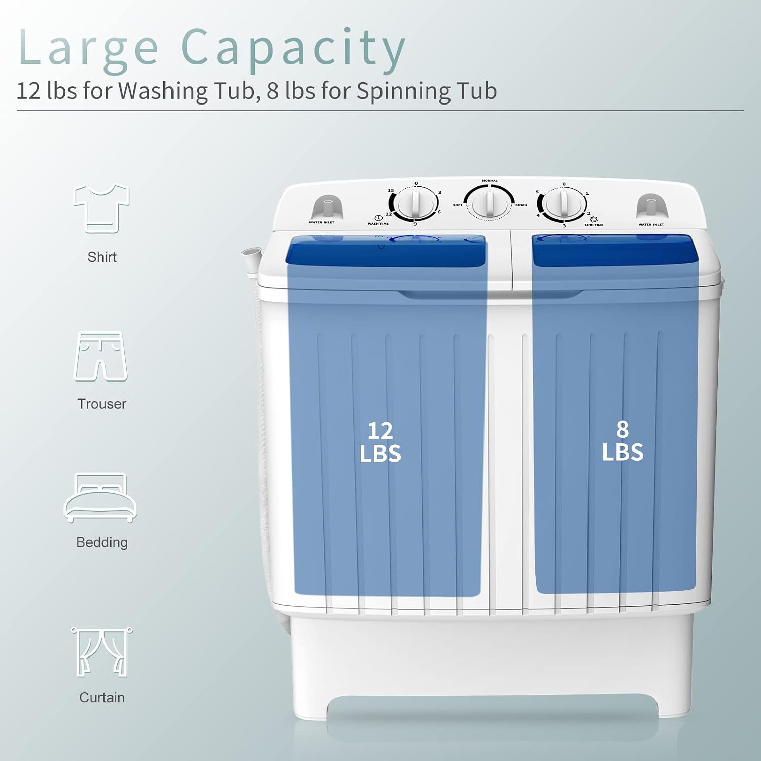 Detalle 1 de COSTWAY 24961-CYPE Portable Twin-Tub Washing Machine, 12-lb Washer, 8-lb Spinner