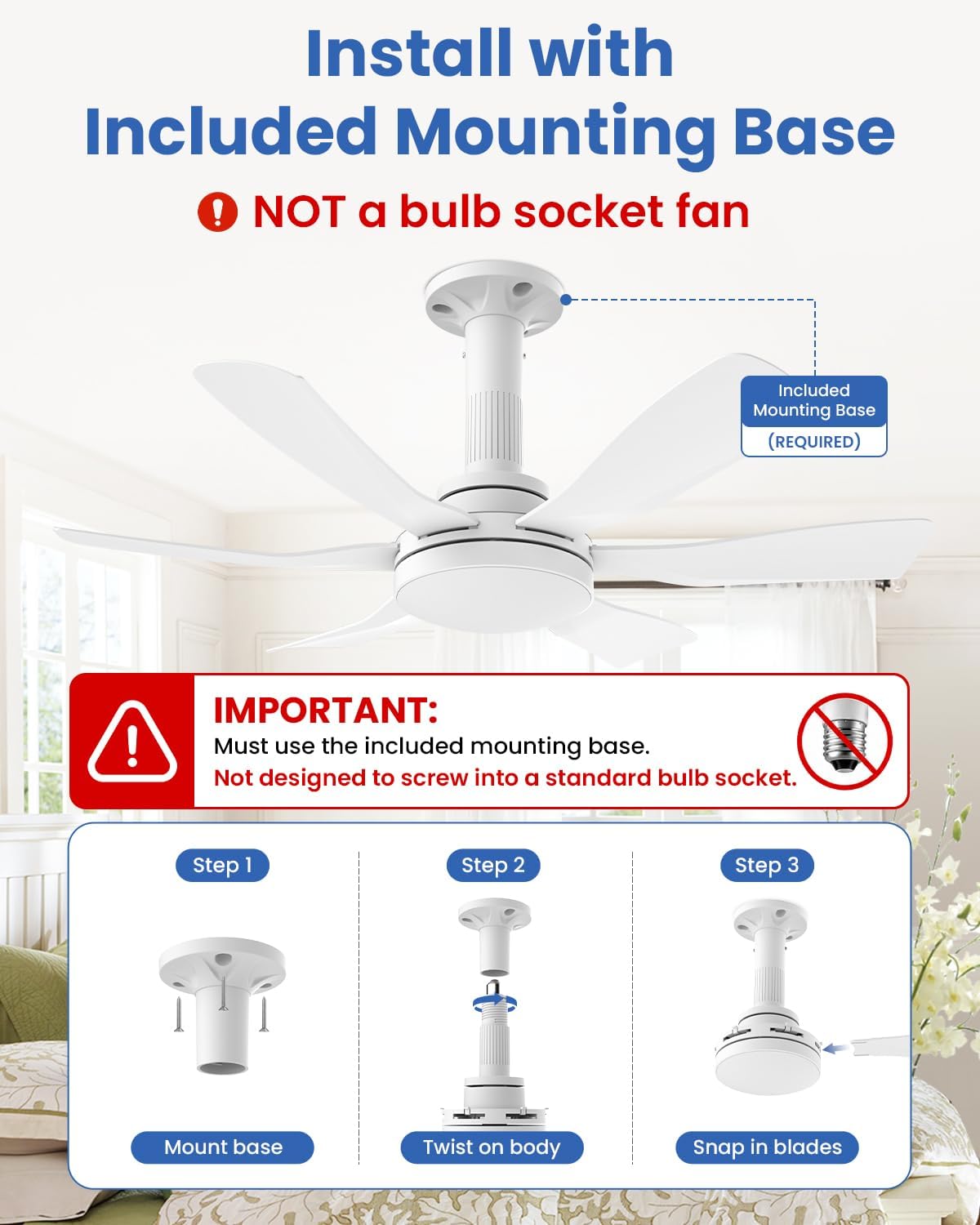 Detalle 2 de Airwit 28-inch White Ceiling Fan with Remote, Reversible DC Motor and LED Light