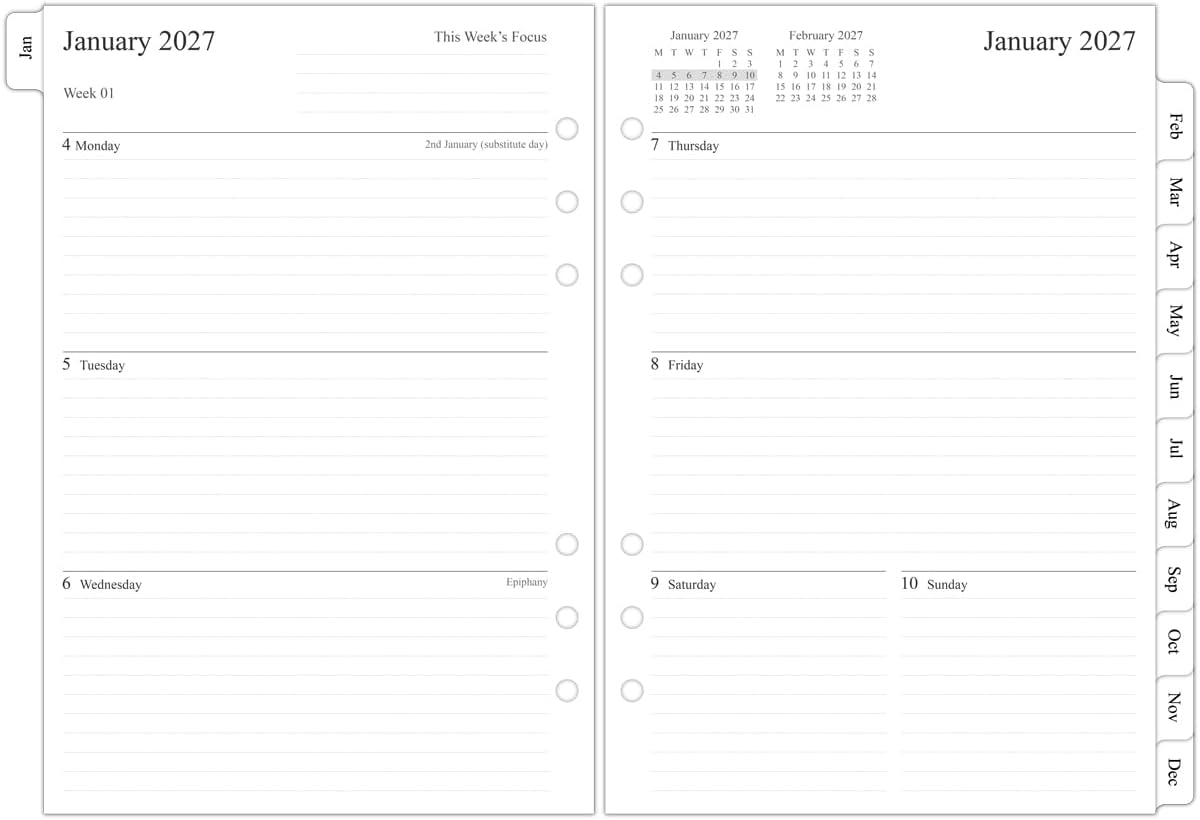 Detalle de Orgnizme 2027 Diary Refill for A5 – Week on Two Pages, Filofax Compatible