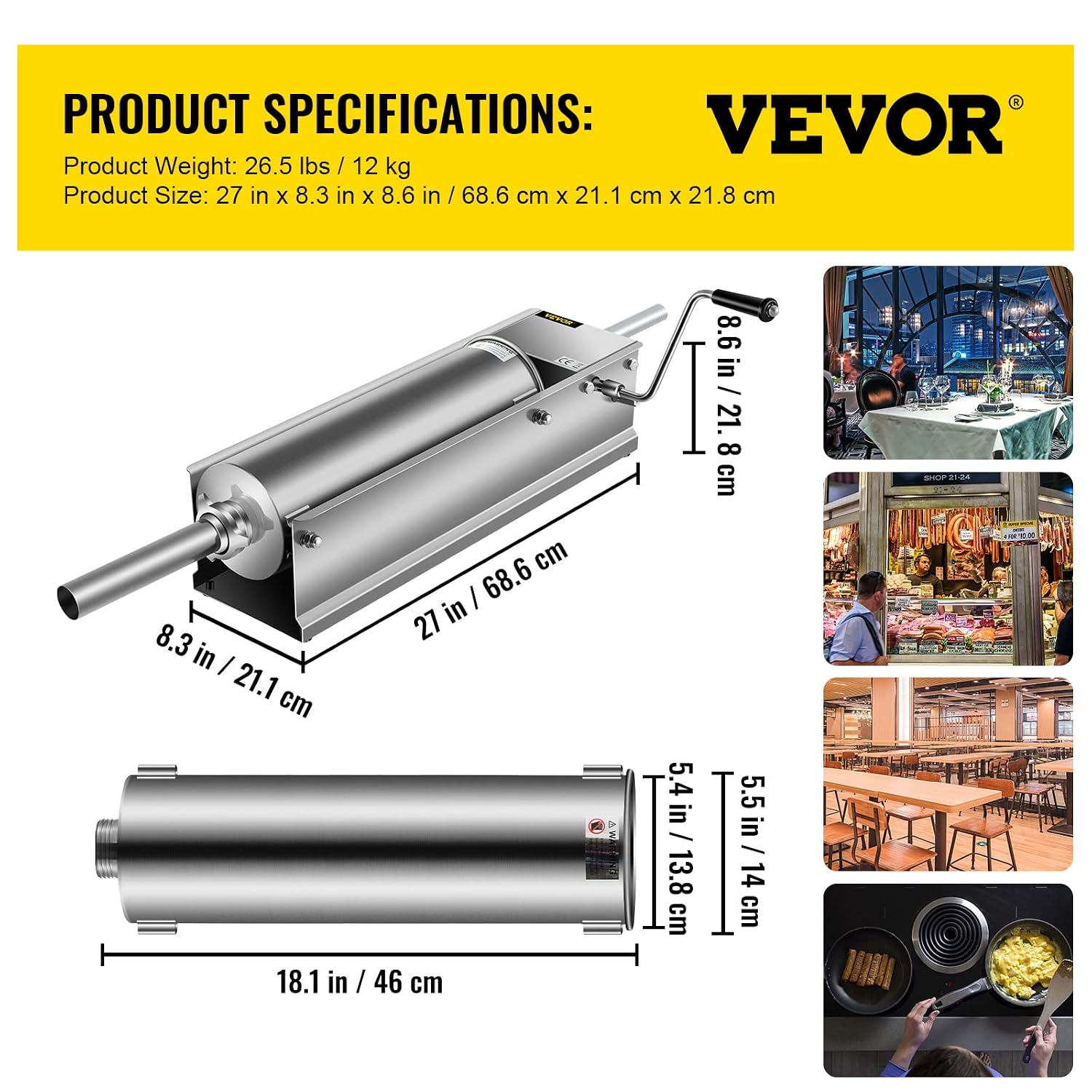 Thumbnail 6 de VEVOR VV-SPSDGCJ7L Horizontal Sausage Stuffer, 7 L, 304 Stainless Steel