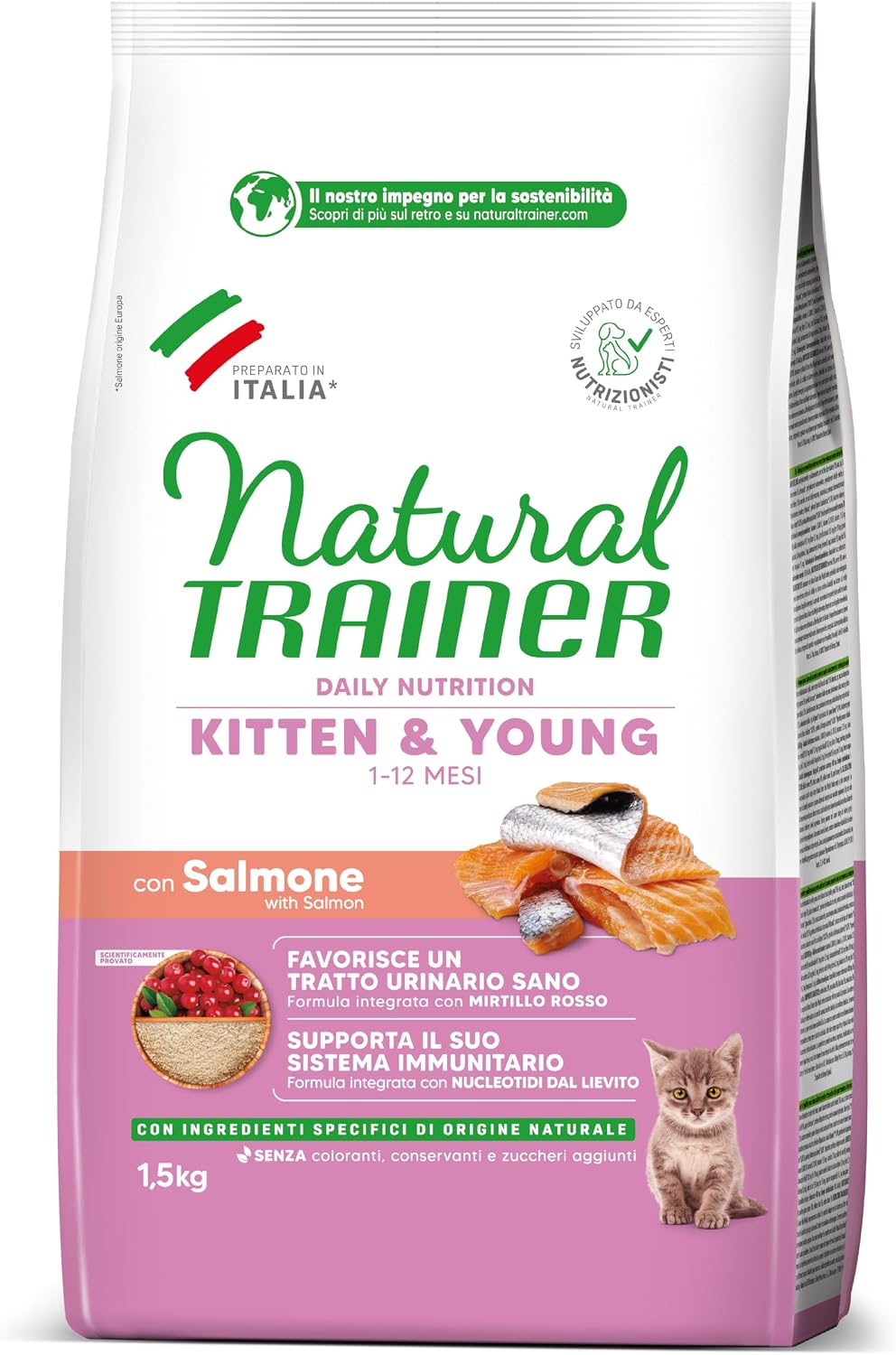 Detalle de Trainer Kitten Cibo per Gattino 1–12 Mesi con Salmone, 1,5 kg – Dettagli e guida all’acquisto