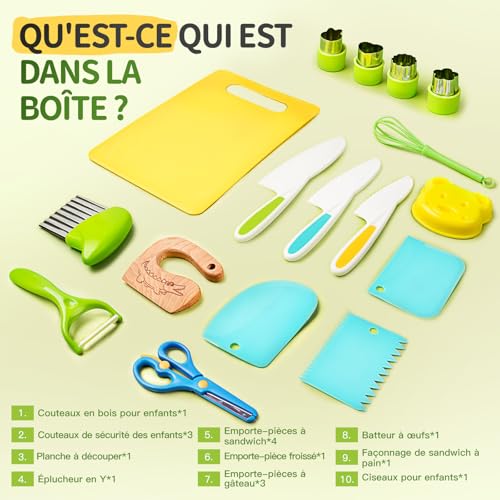 Detalle 2 de Kit Couteaux Sécurité de Cuisine Enfants – EURYUNG, 17 Pièces Montessori
