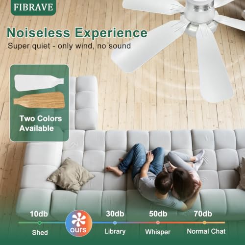 Detalle de FIBRAVE Ceiling Fan with Lights and Remote — 2026 LED 40W, 3 Speeds, 3-Color Light, White