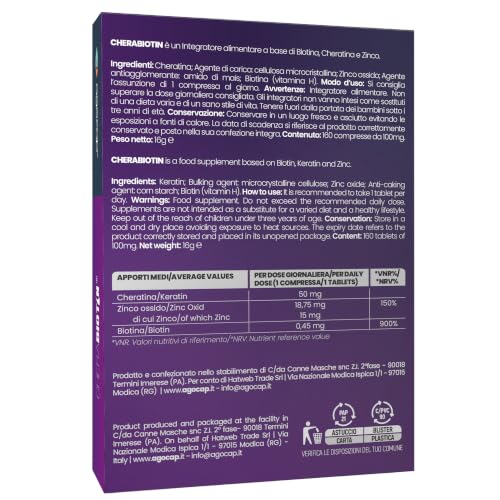 Detalle 2 de Agocap Cherabiotin, integratore per capelli con biotina, cheratina e zinco