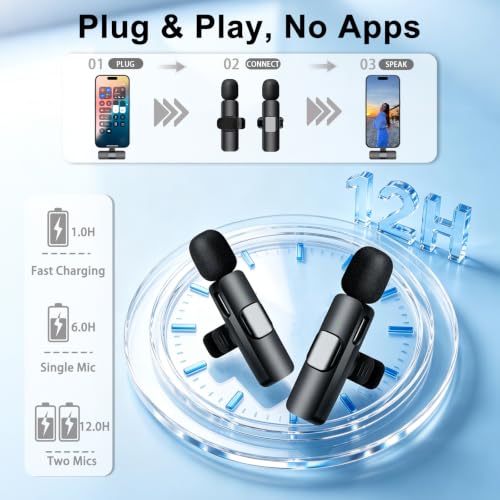 Detalle de Lidylsm Wireless Lavalier Microphone for iPhone, iPad & Android Phone