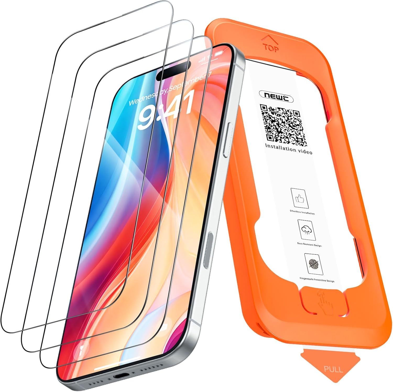 Detalle de NEW’C 3 pezzi pellicola protettiva schermo intero per iPhone 17 Pro Max da 6,9”, vetro temperato 9H con applicazione automatica
