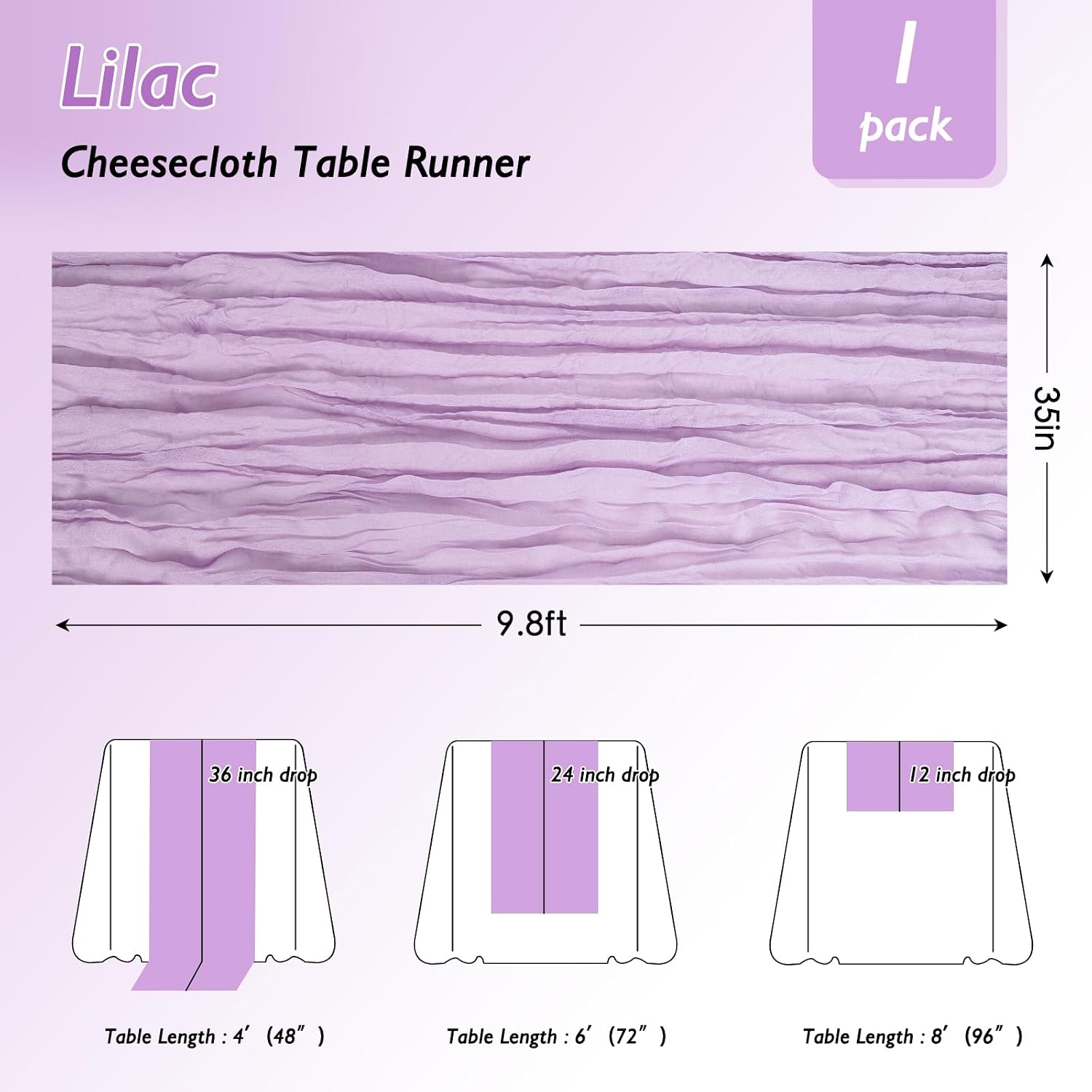 Thumbnail 1 de 8 Pack Lilac Purple Cheesecloth Table Runner (120 Inch) for Elegant Tablescape