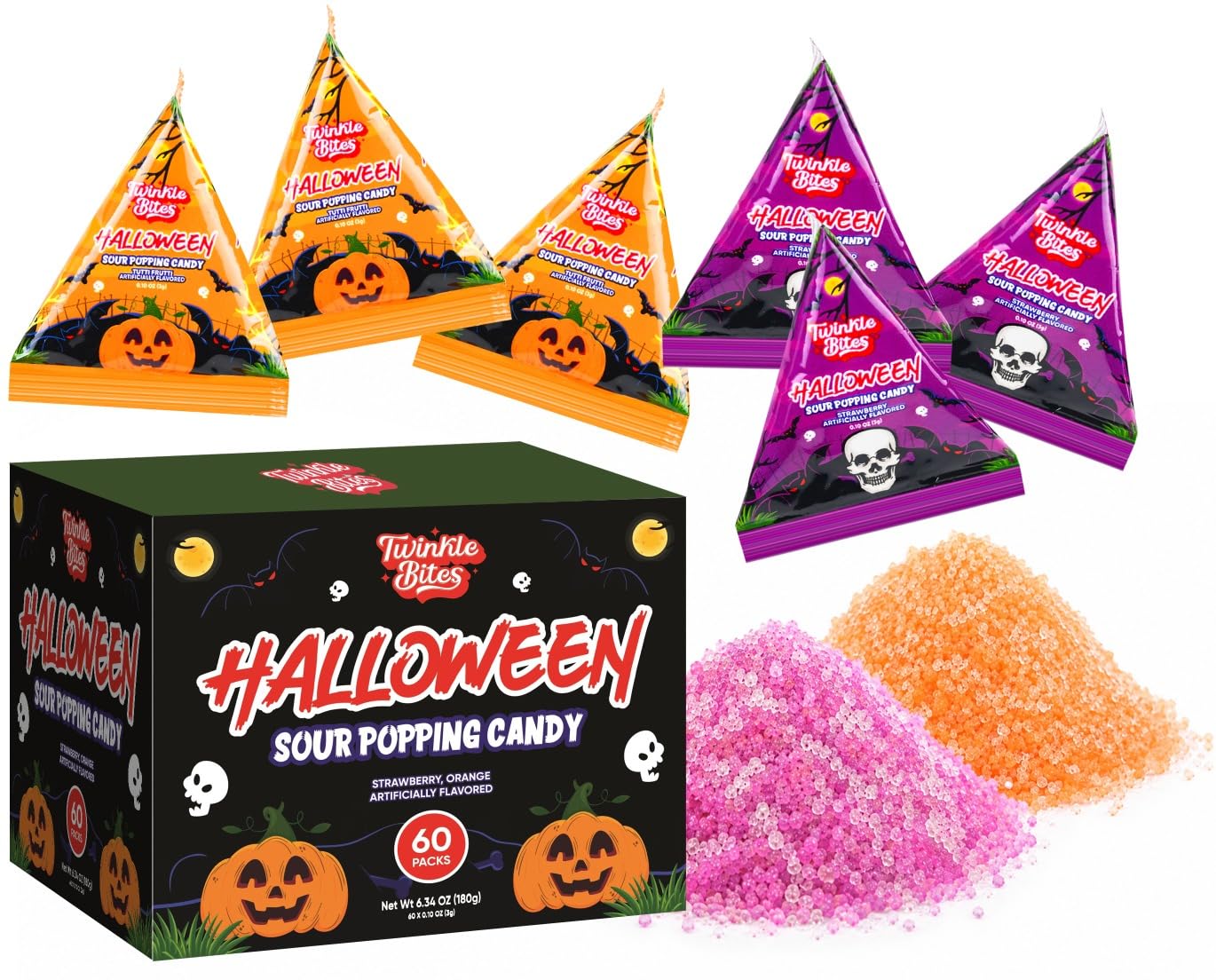 Detalle de Twinkle Bites 60-Pack Halloween Sour Popping Candy, Individually Wrapped