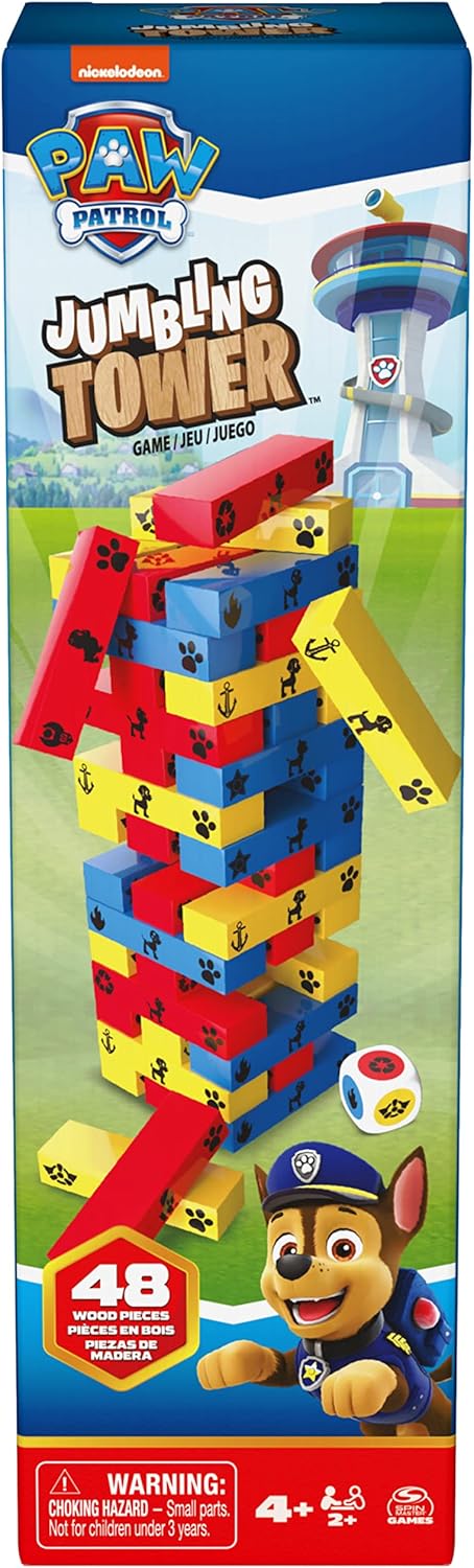 Detalle 2 de Paw Patrol Pat Patrouille – Tour Infernale : jeu de société d’équilibre à construire (48 blocs et 1 dé)