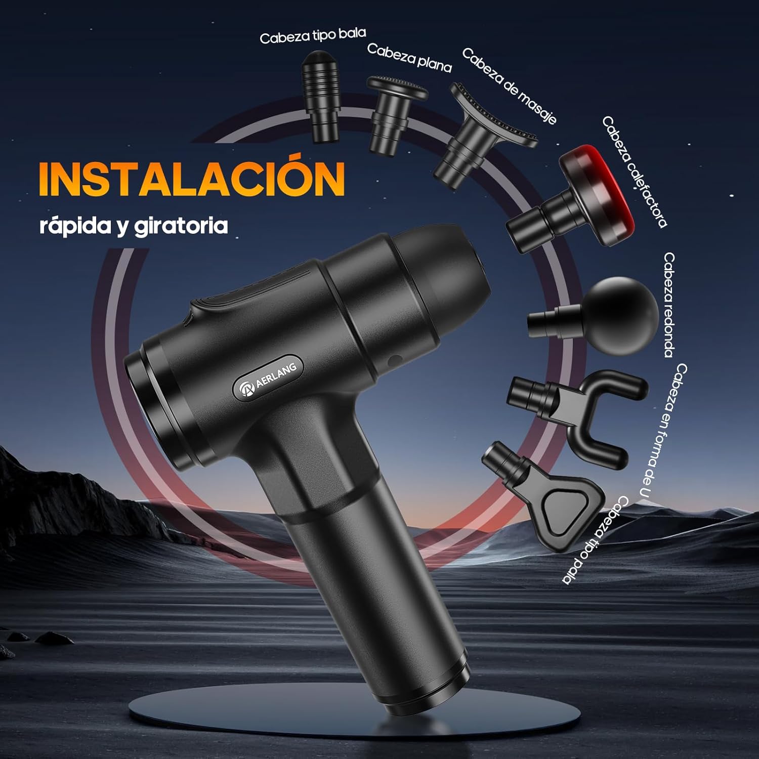 Detalle 2 de AERLANG Pistola de Masaje Muscular con Calor 20 Velocidades