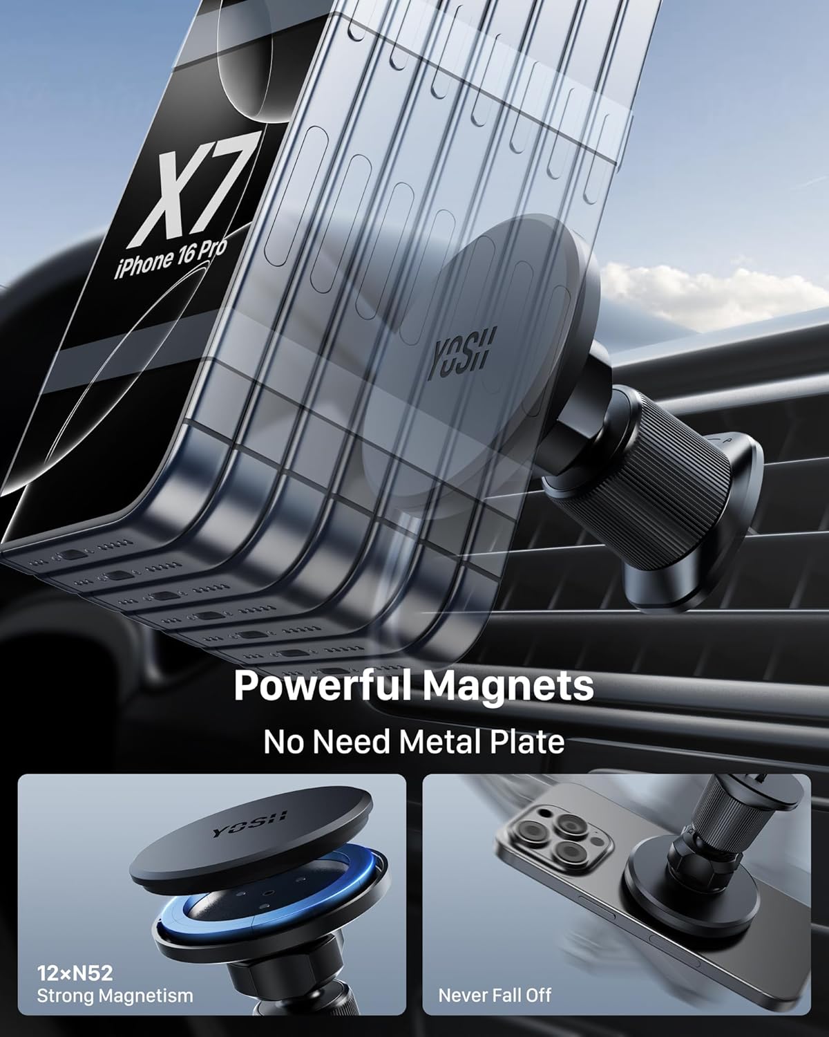 Detalle de YOSH für MagSafe Handyhalterung Auto – magnetische 360°-Halterung für iPhone 17/16/15/14/13/12 (Pro/Max & mini)