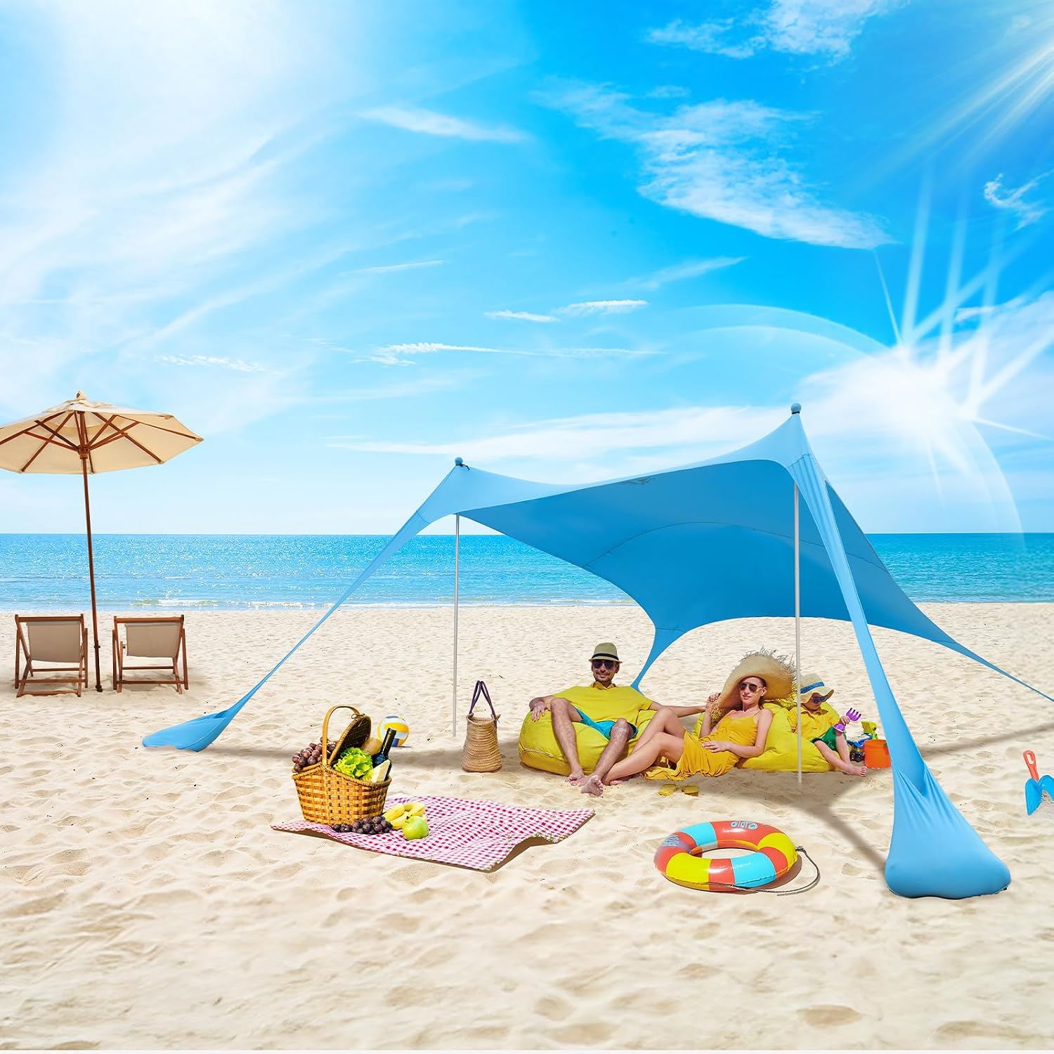 Detalle 2 de Night Cat Strandzelt Lycra Schatten Zelt – UV-Schutz UPF50+, 3×2,8 m/2,1×2,1 m