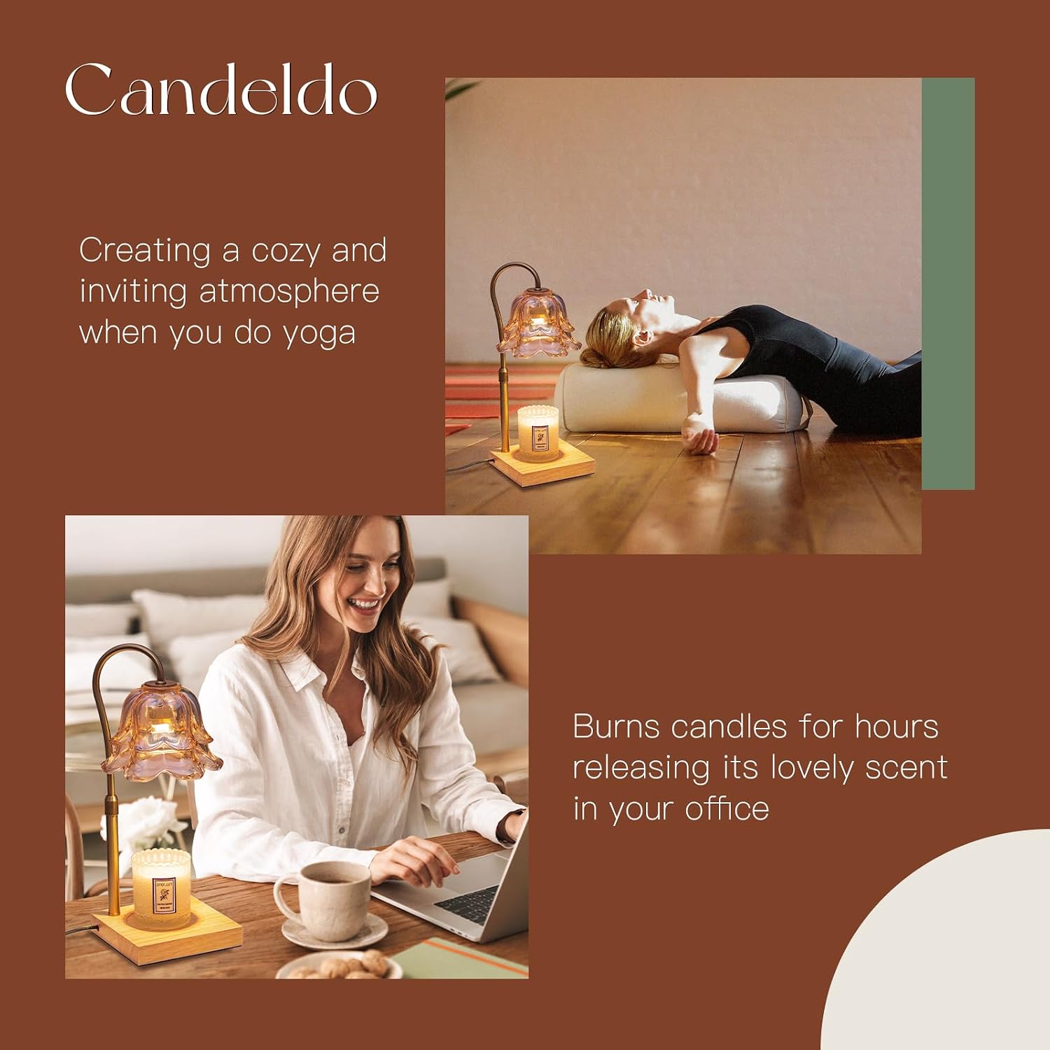 Thumbnail 6 de Candeldo Candle Warmer Lamp with Timer, Gold Flower Glass Shade, Dimmable