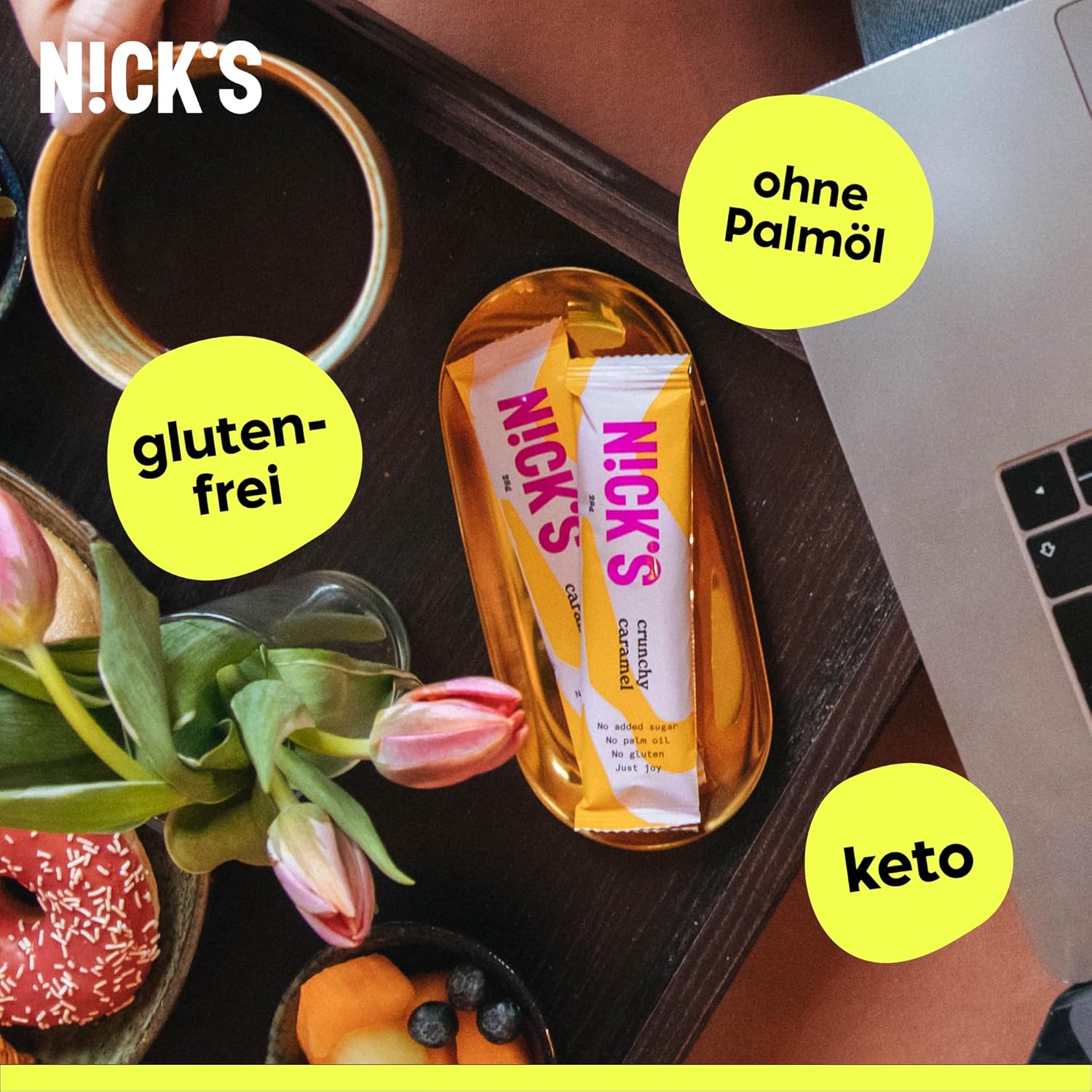 Detalle 2 de NICKS Keto Riegel Crunchy Caramel 21×28 g 🍫
