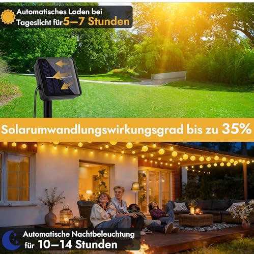 Thumbnail 3 de LuJasi Solar Lichterkette Außen – 8 m, 30 LEDs, IP65, 8 Modi, Warmweiß