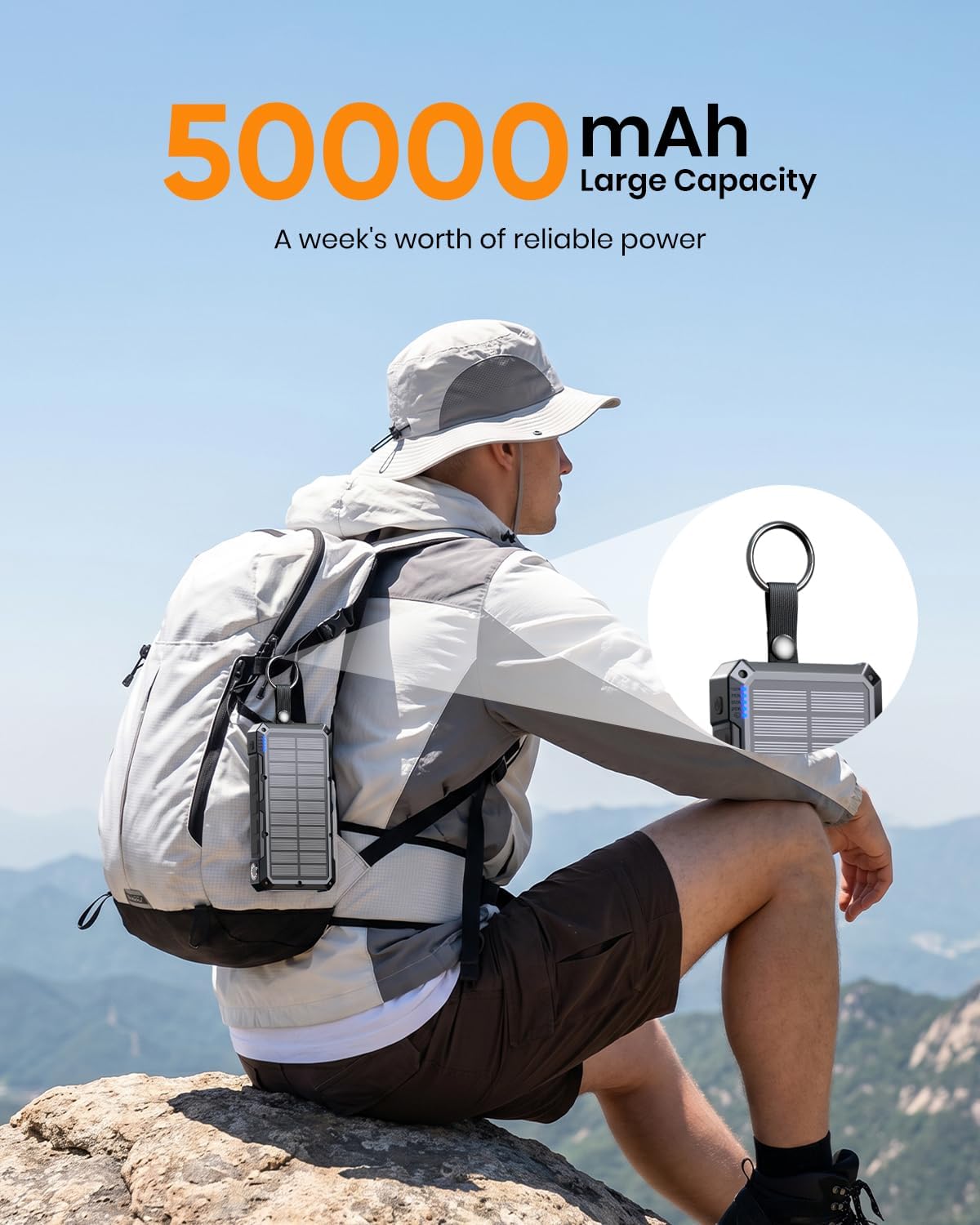 Detalle de SOARAISE SPB2601 50,000mAh Solar Power Bank, 22.5W USB-C, 15W Wireless