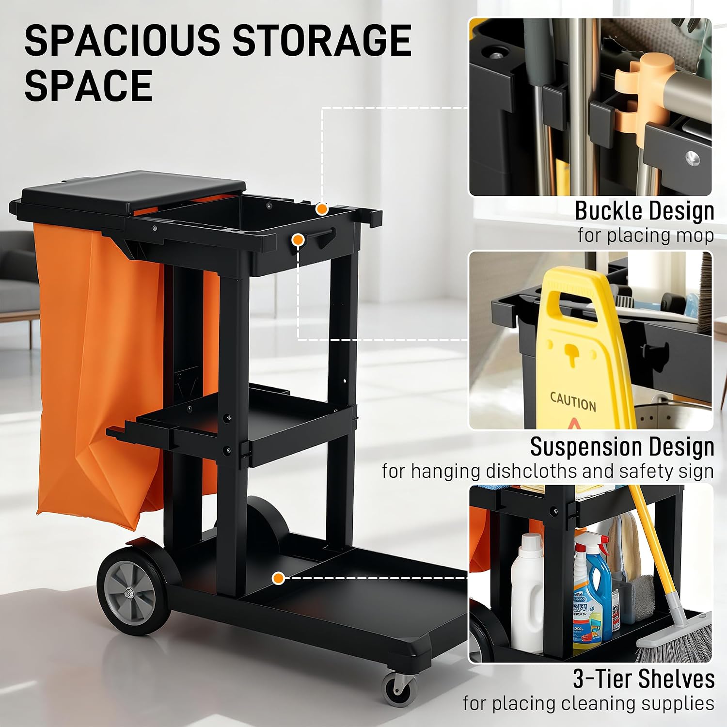 Detalle de HOMCOM Janitorial Cart, 3-Tier