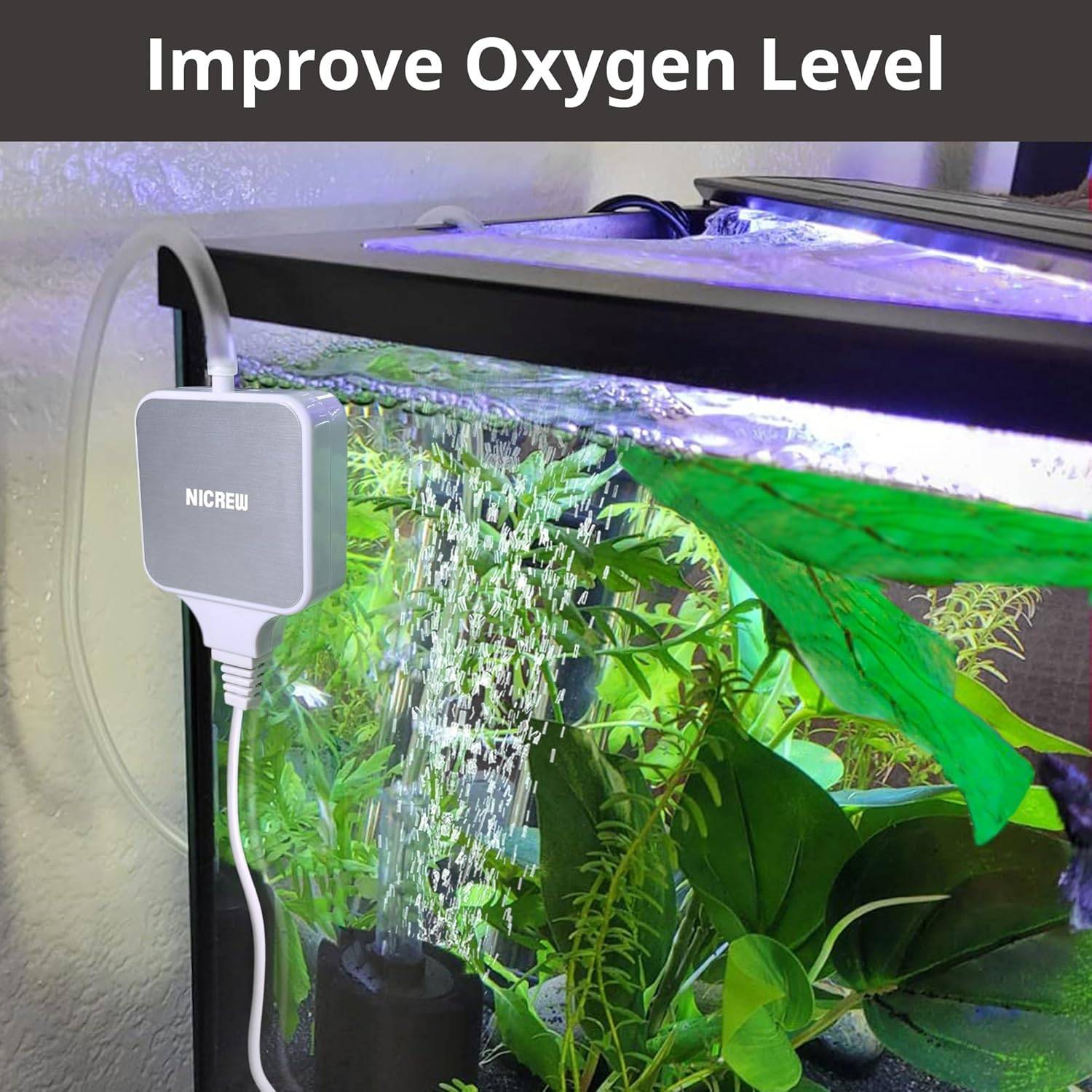 Detalle de NICREW Air Pump Aquarium Ultra Quiet: Nano Silent Oxygen Pump for Nano Tanks