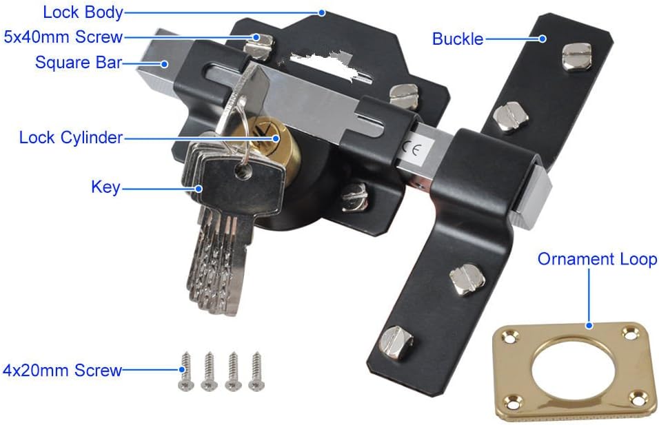 Detalle de Concise Home 70mm Big Double Long Throw Gate Lock with 5 Keys