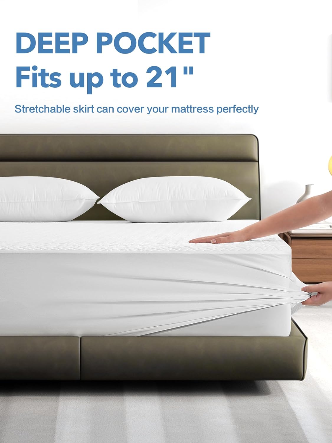 Detalle 1 de Renvix MP0918 Waterproof King Mattress Protector, Bamboo Viscose, Deep Pockets