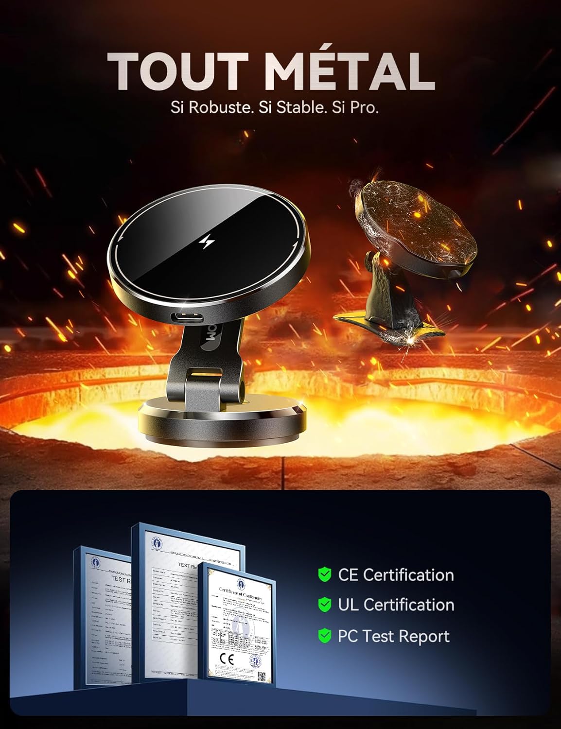 Thumbnail 3 de JOYROOM Support de voiture MagSafe 15 W avec rotation double face et charge rapide pour iPhone